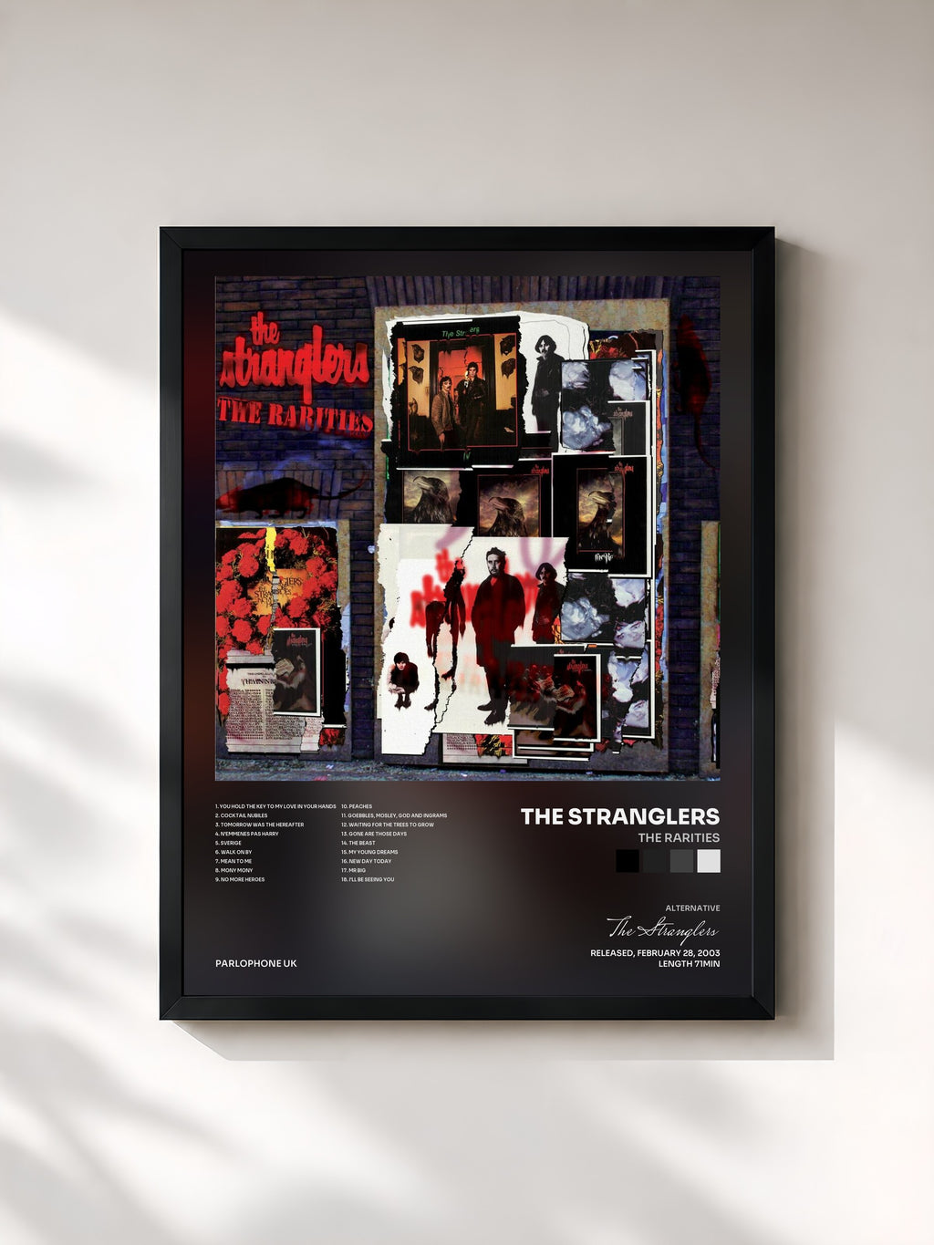 #noir Tableau de l'album The Rarities de The Stranglers, cadre noir, imprimé et encadré en France