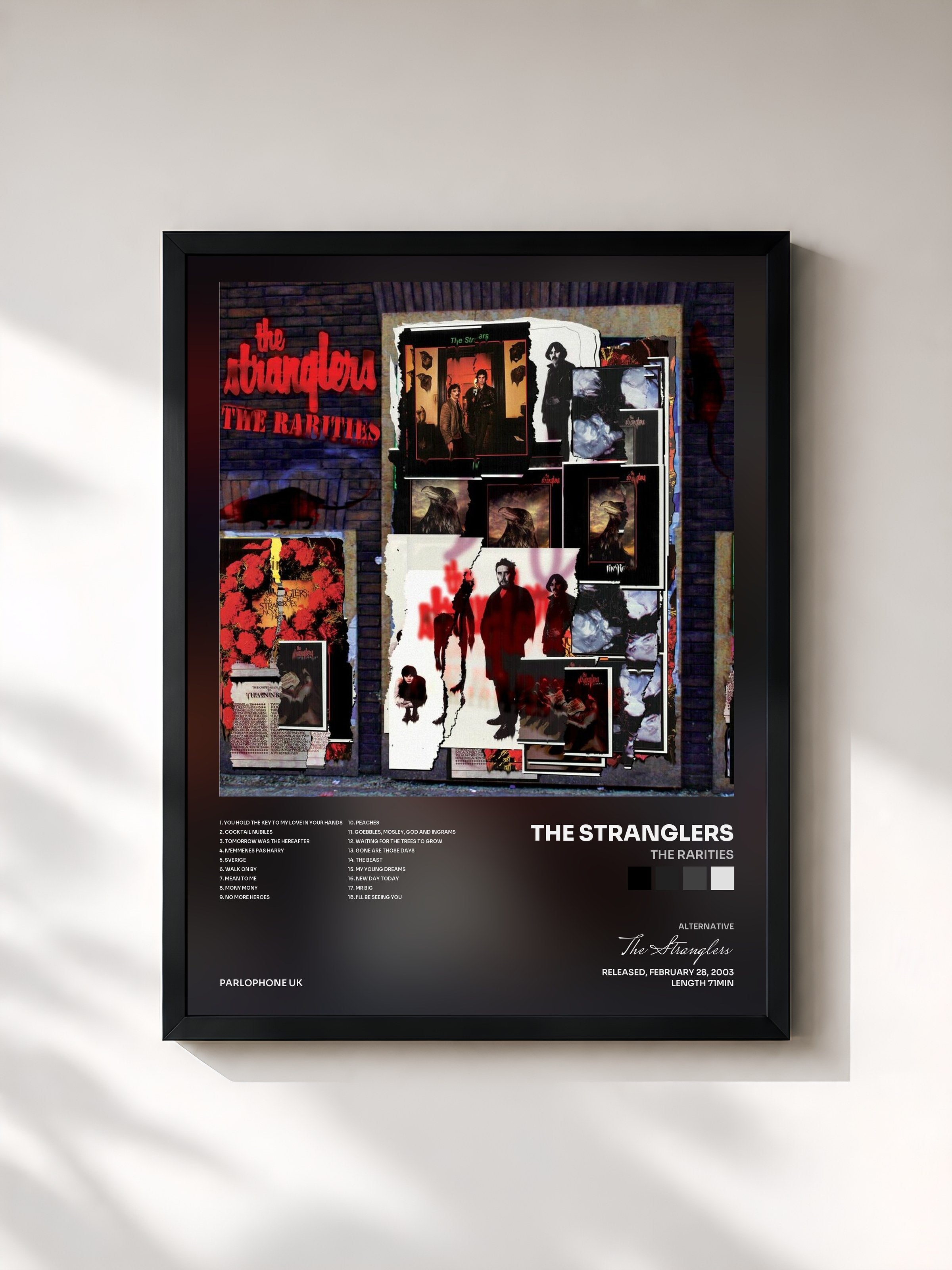 #noir Tableau de l'album The Rarities de The Stranglers, cadre noir, imprimé et encadré en France