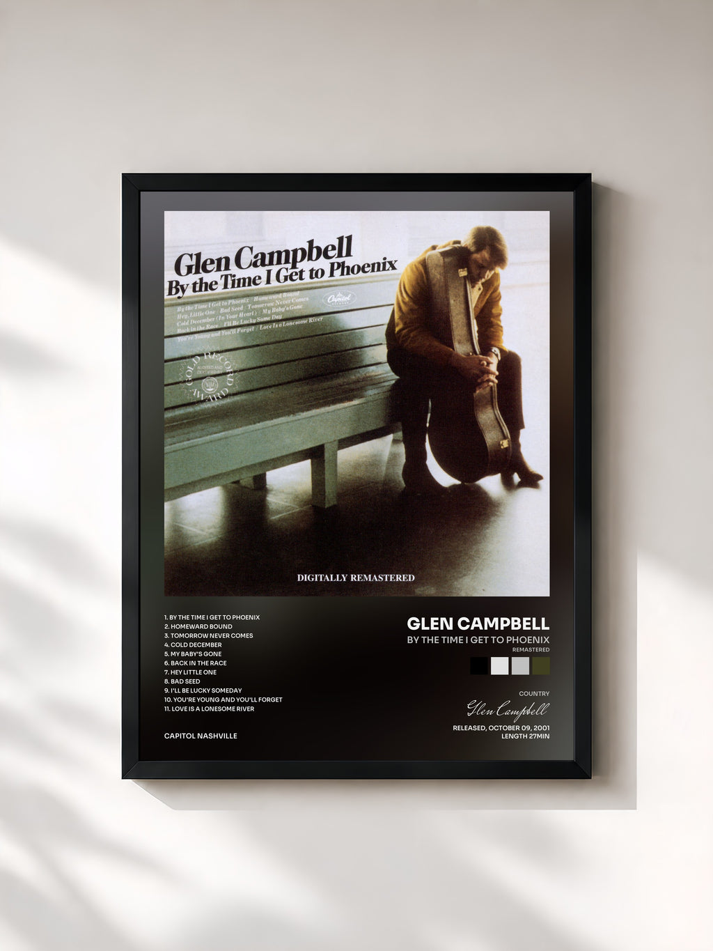#noir Tableau de l'album By The Time I Get To Phoenix (Remastered) de Glen Campbell, cadre noir, imprimé et encadré en France