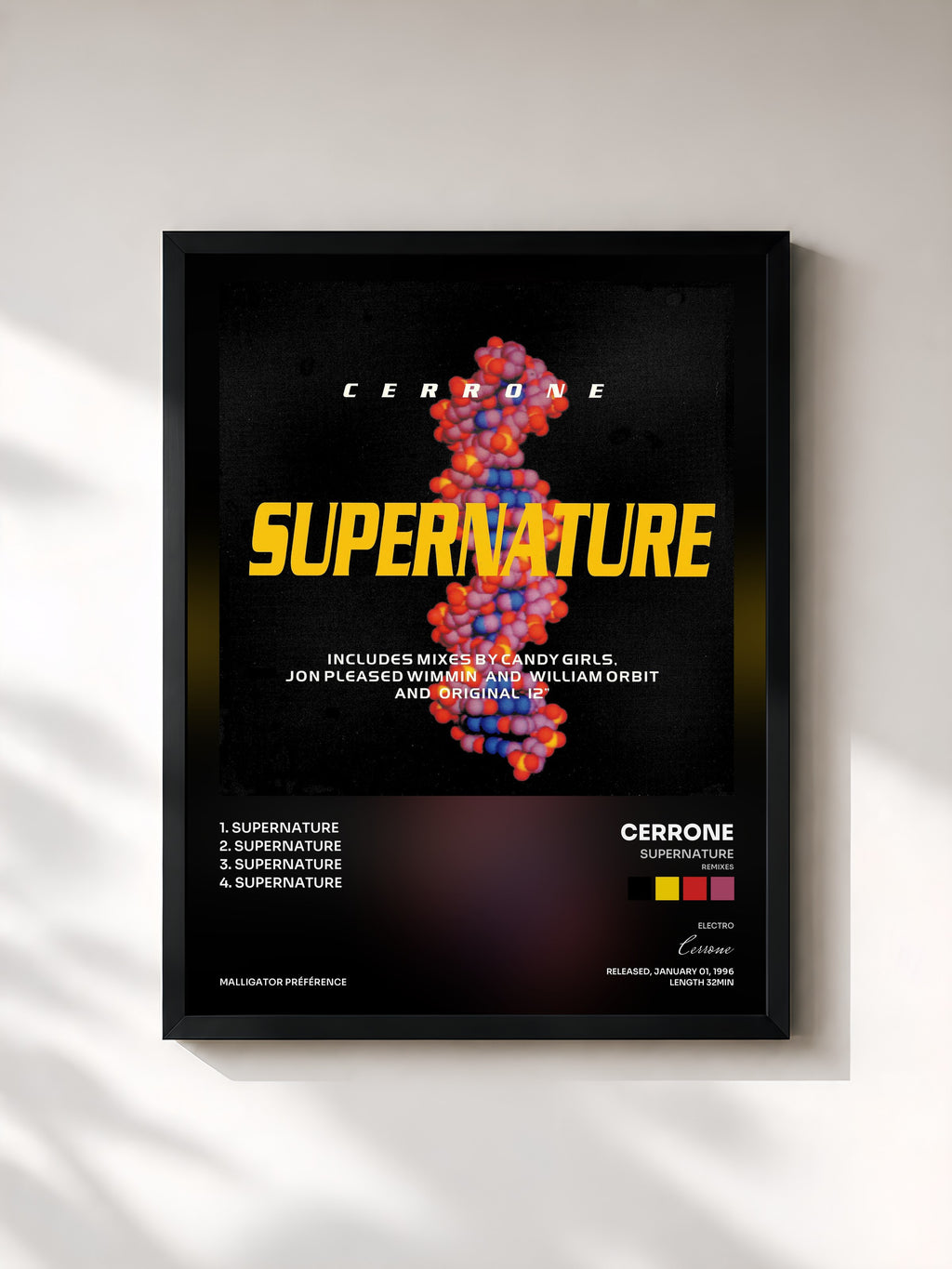 #noir Tableau de l'album Supernature (Remixes) de Cerrone, cadre noir, imprimé et encadré en France