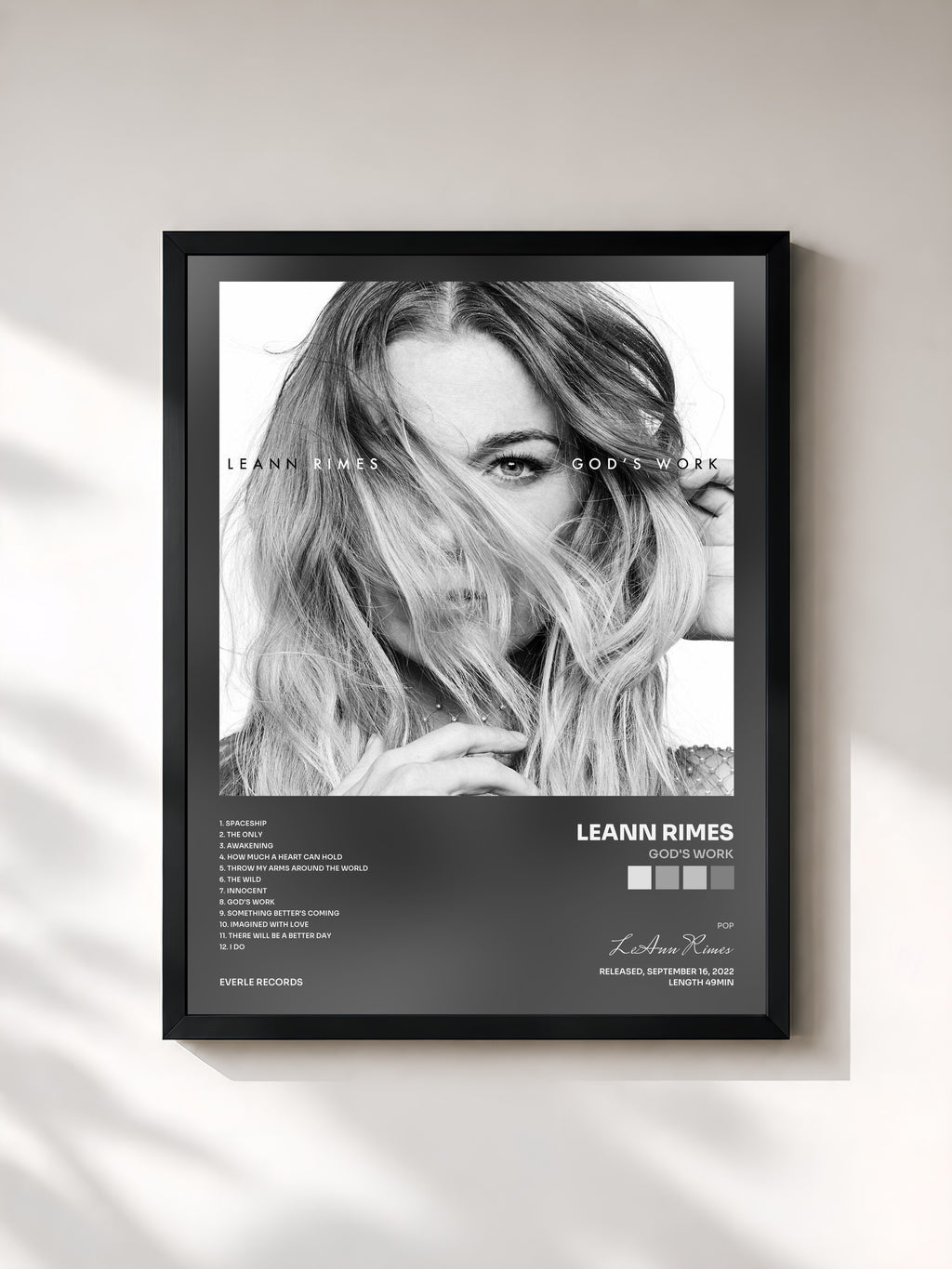 #noir Tableau de l'album god's work de LeAnn Rimes, cadre noir, imprimé et encadré en France