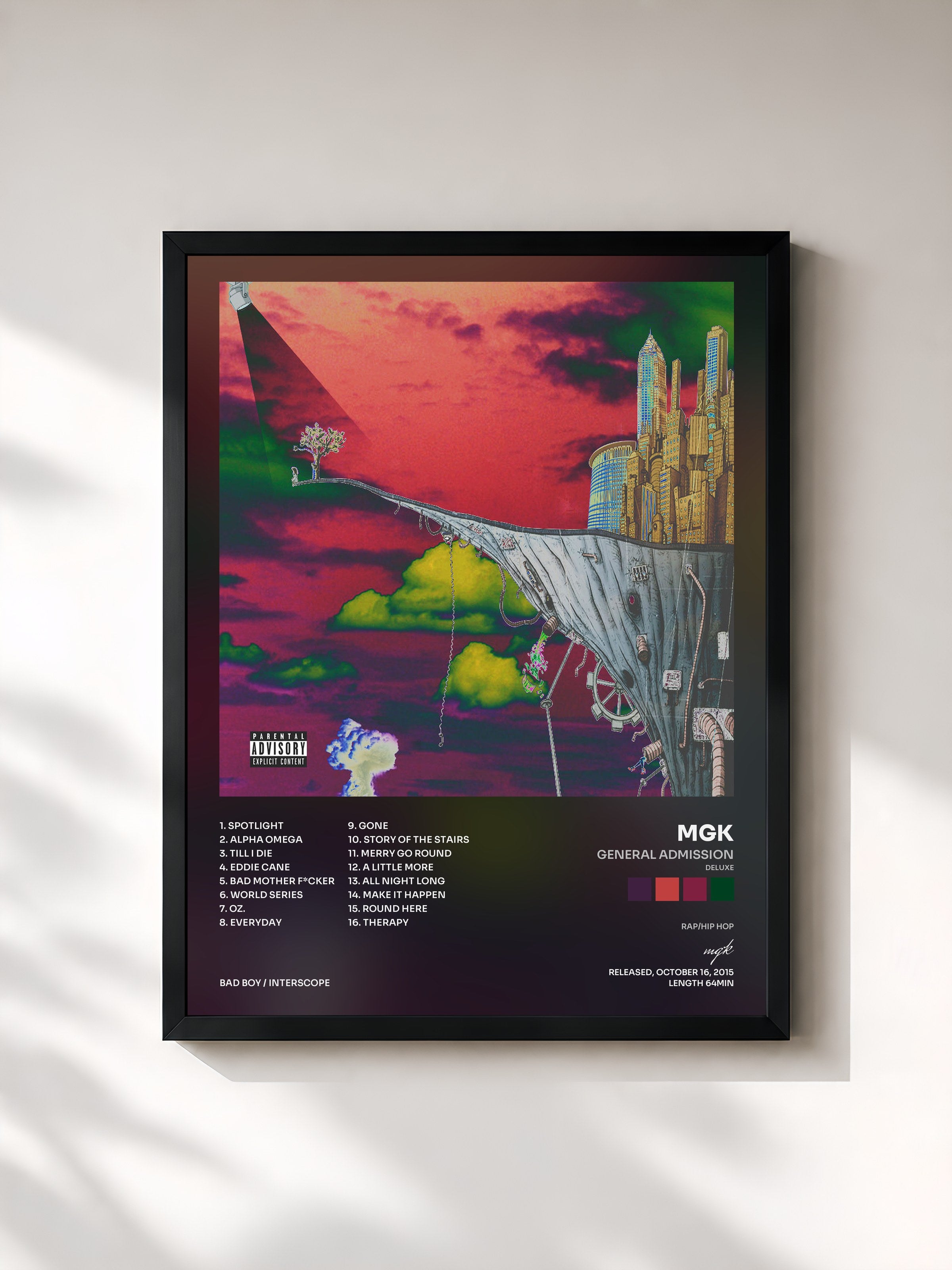 #noir Tableau de l'album General Admission (Deluxe) de mgk, cadre noir, imprimé et encadré en France