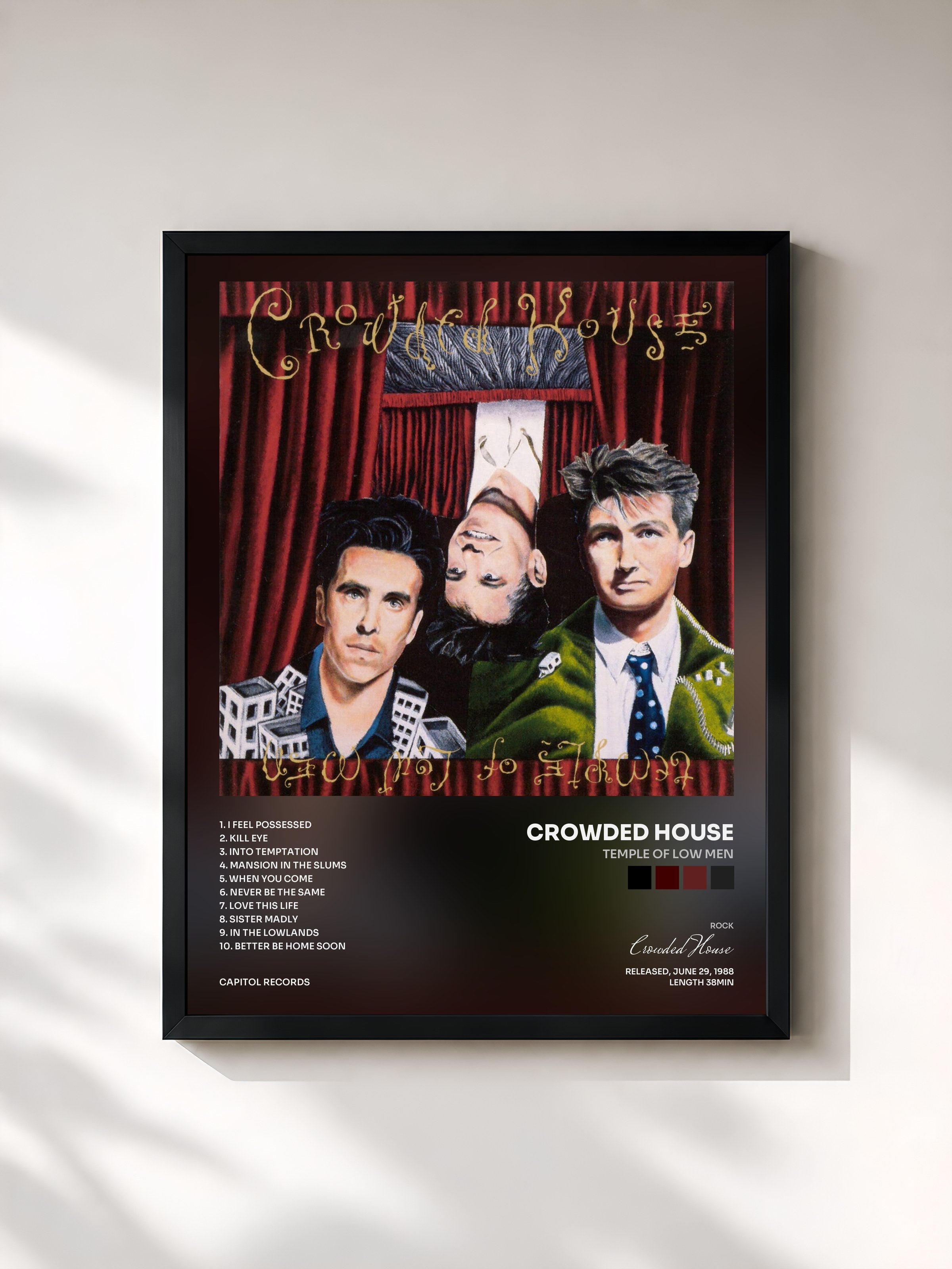 #noir Tableau de l'album Temple Of Low Men de Crowded House, cadre noir, imprimé et encadré en France