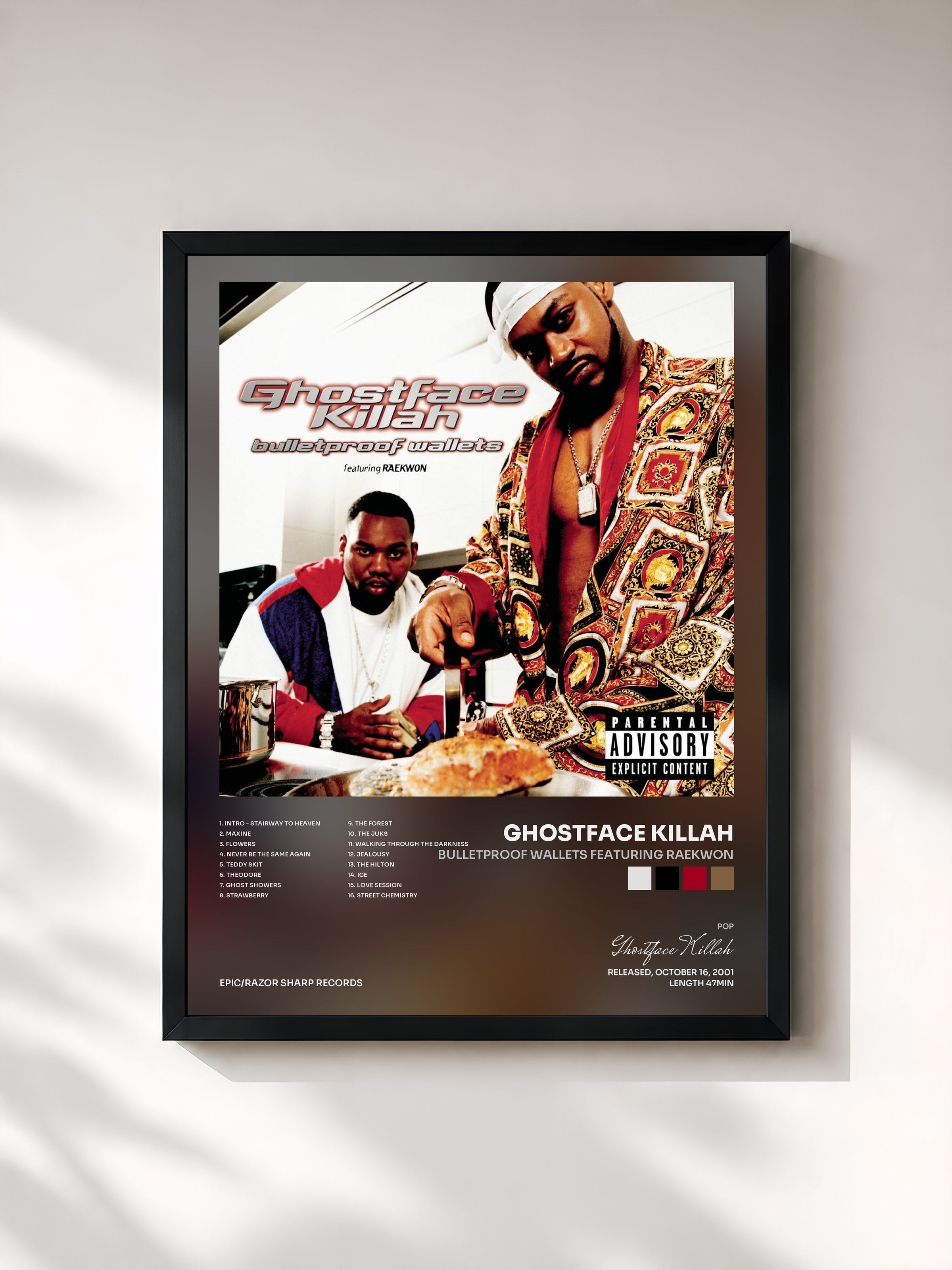 #noir Tableau de l'album bulletproof wallets featuring raekwon de Ghostface Killah, cadre noir, imprimé et encadré en France