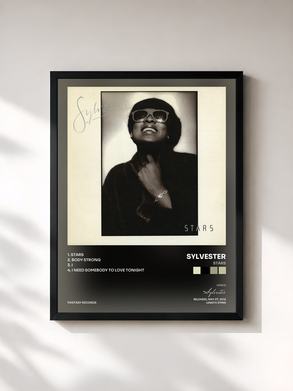 #noir Tableau de l'album Stars de Sylvester, cadre noir, imprimé et encadré en France