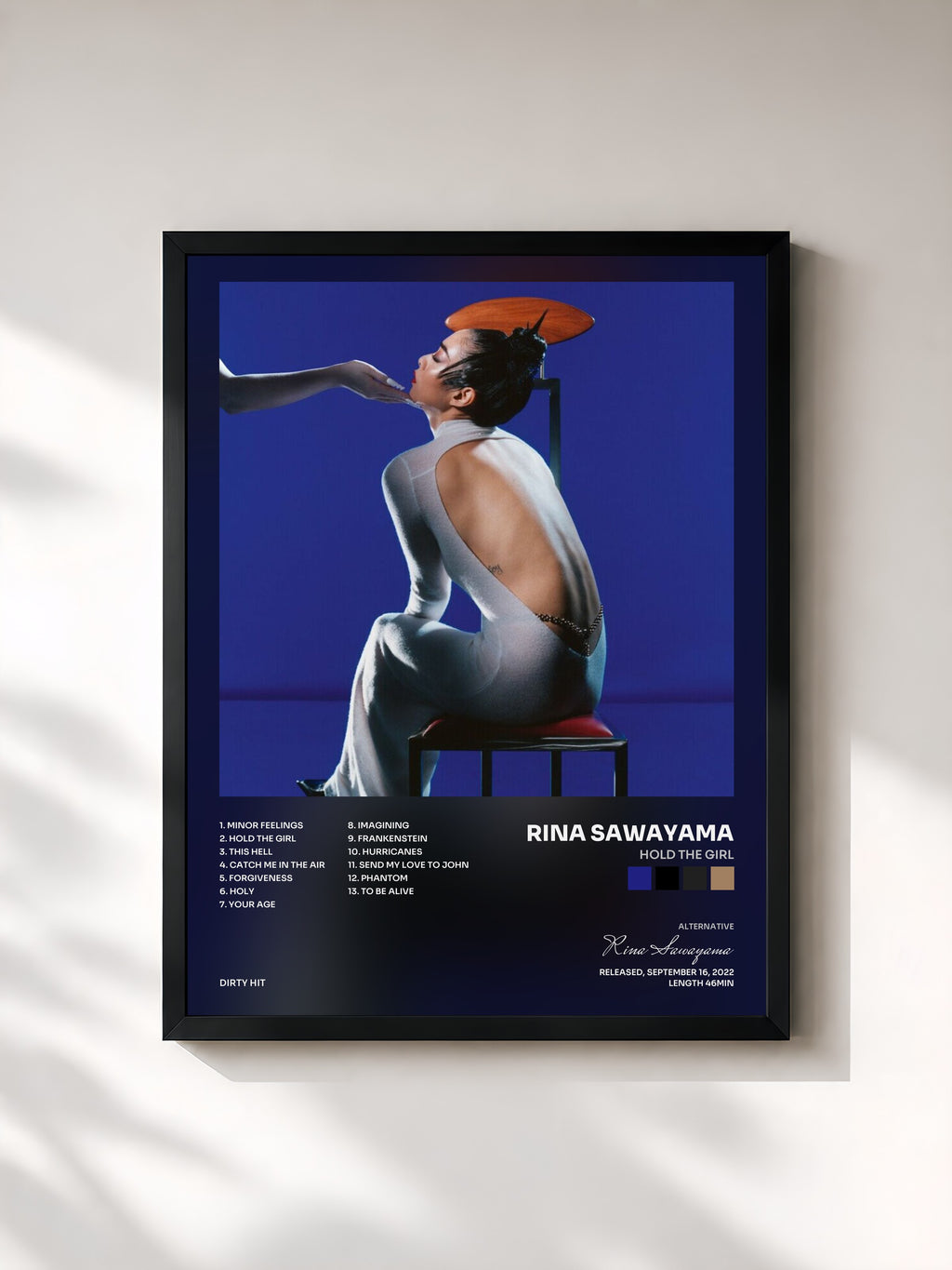 #noir Tableau de l'album Hold The Girl de Rina Sawayama, cadre noir, imprimé et encadré en France