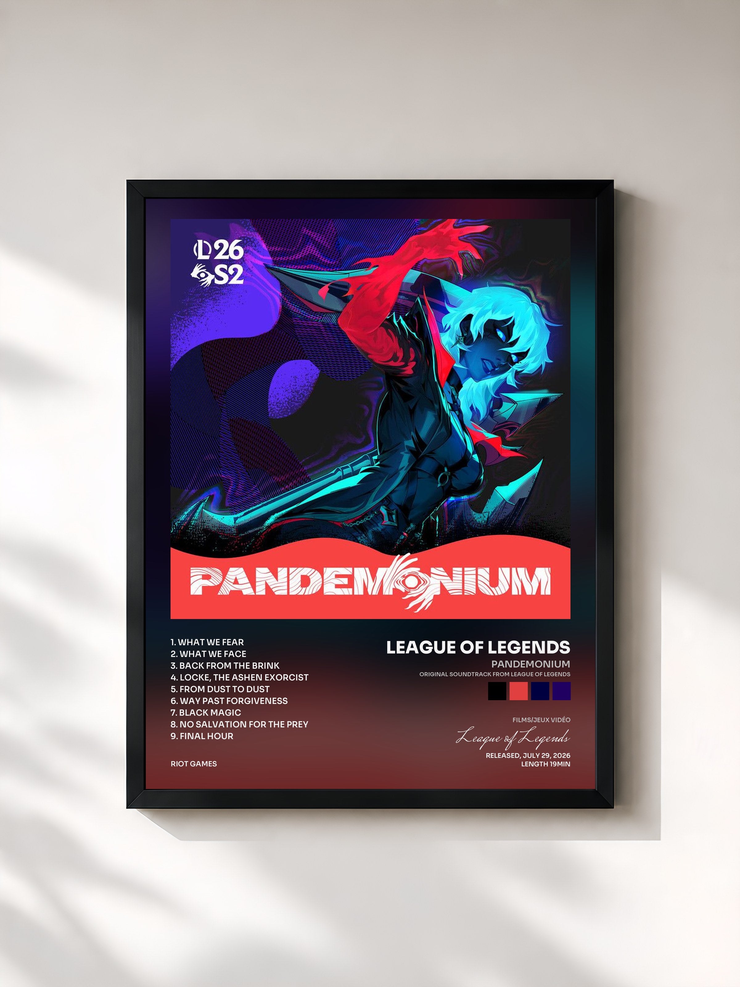#noir Tableau de l'album Pandemonium (Original Soundtrack from League of Legends) de League of Legends, cadre noir, imprimé et encadré en France