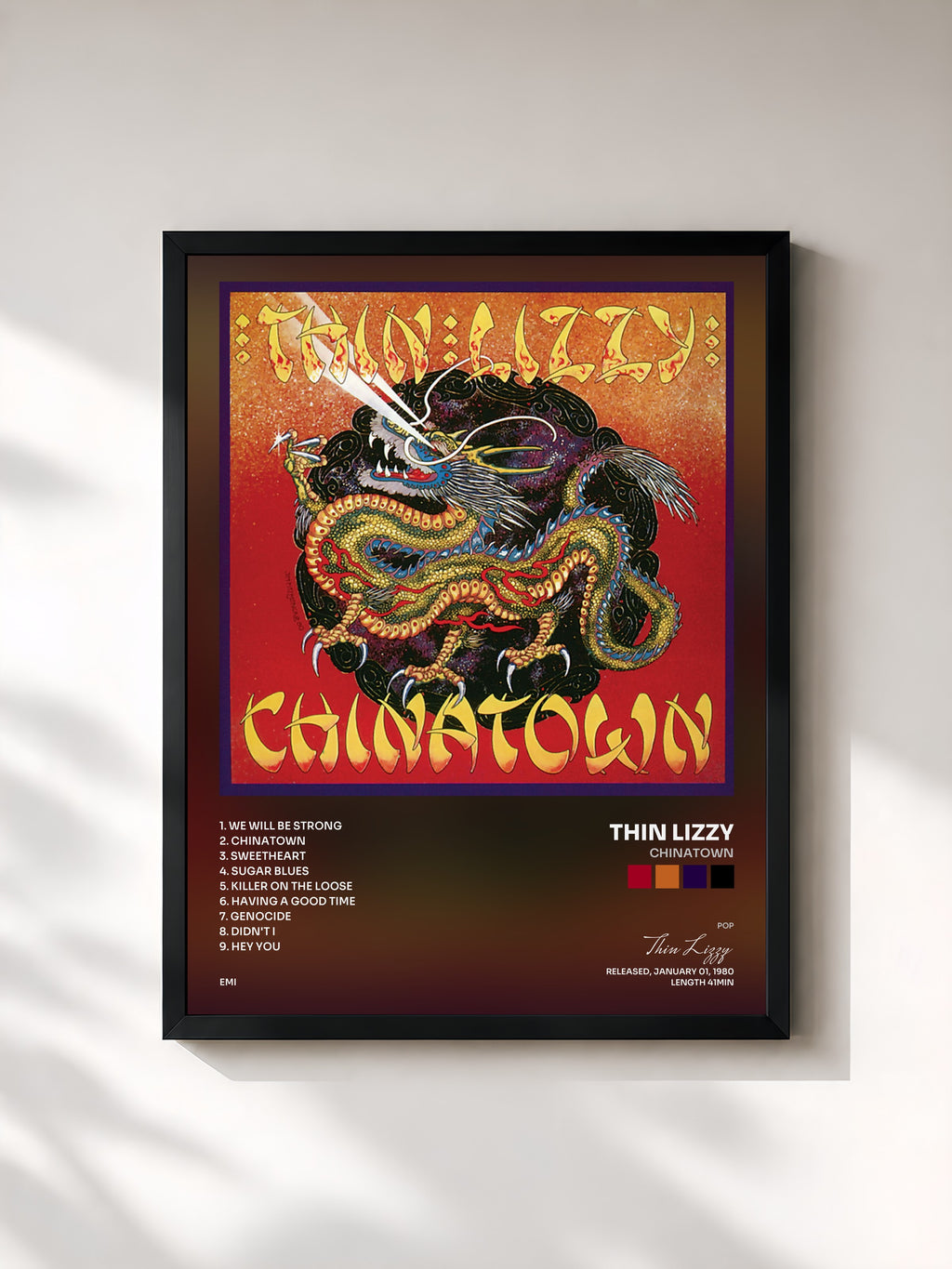 #noir Tableau de l'album Chinatown de Thin Lizzy, cadre noir, imprimé et encadré en France