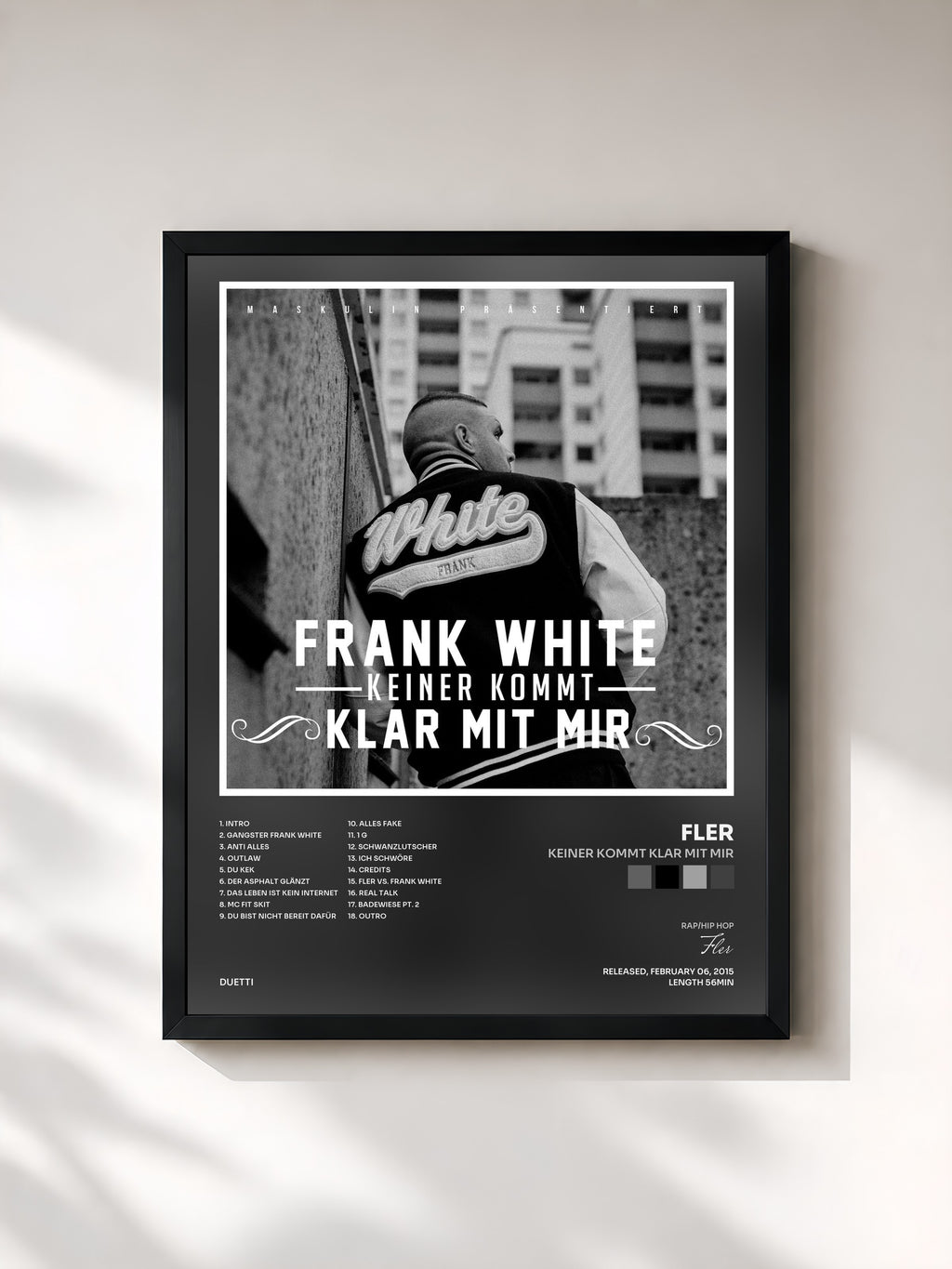 #noir Tableau de l'album Keiner kommt klar mit mir de Fler, cadre noir, imprimé et encadré en France
