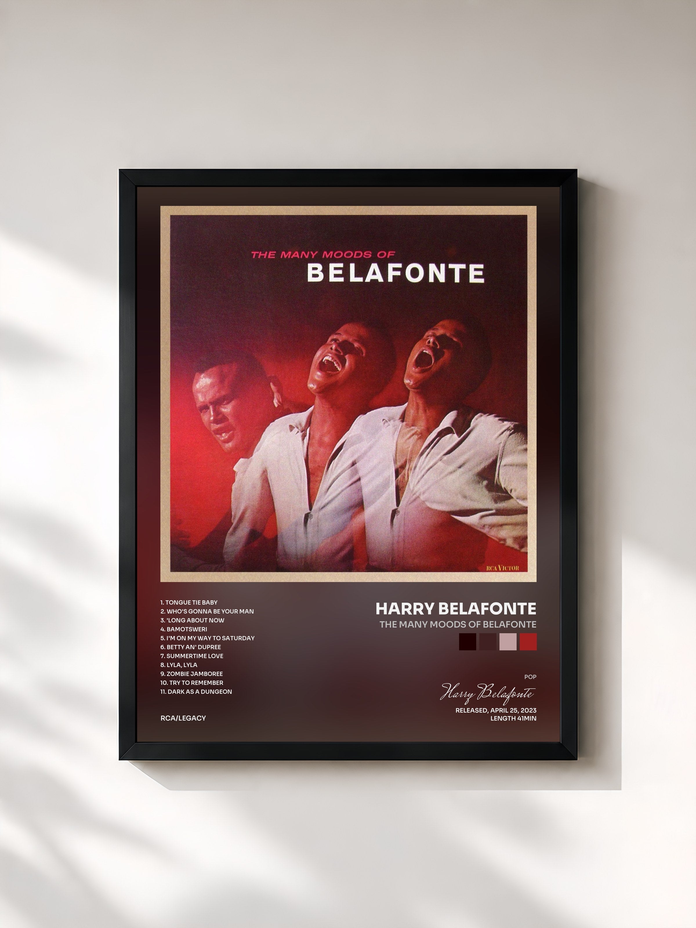 #noir Tableau de l'album The Many Moods Of Belafonte de Harry Belafonte, cadre noir, imprimé et encadré en France