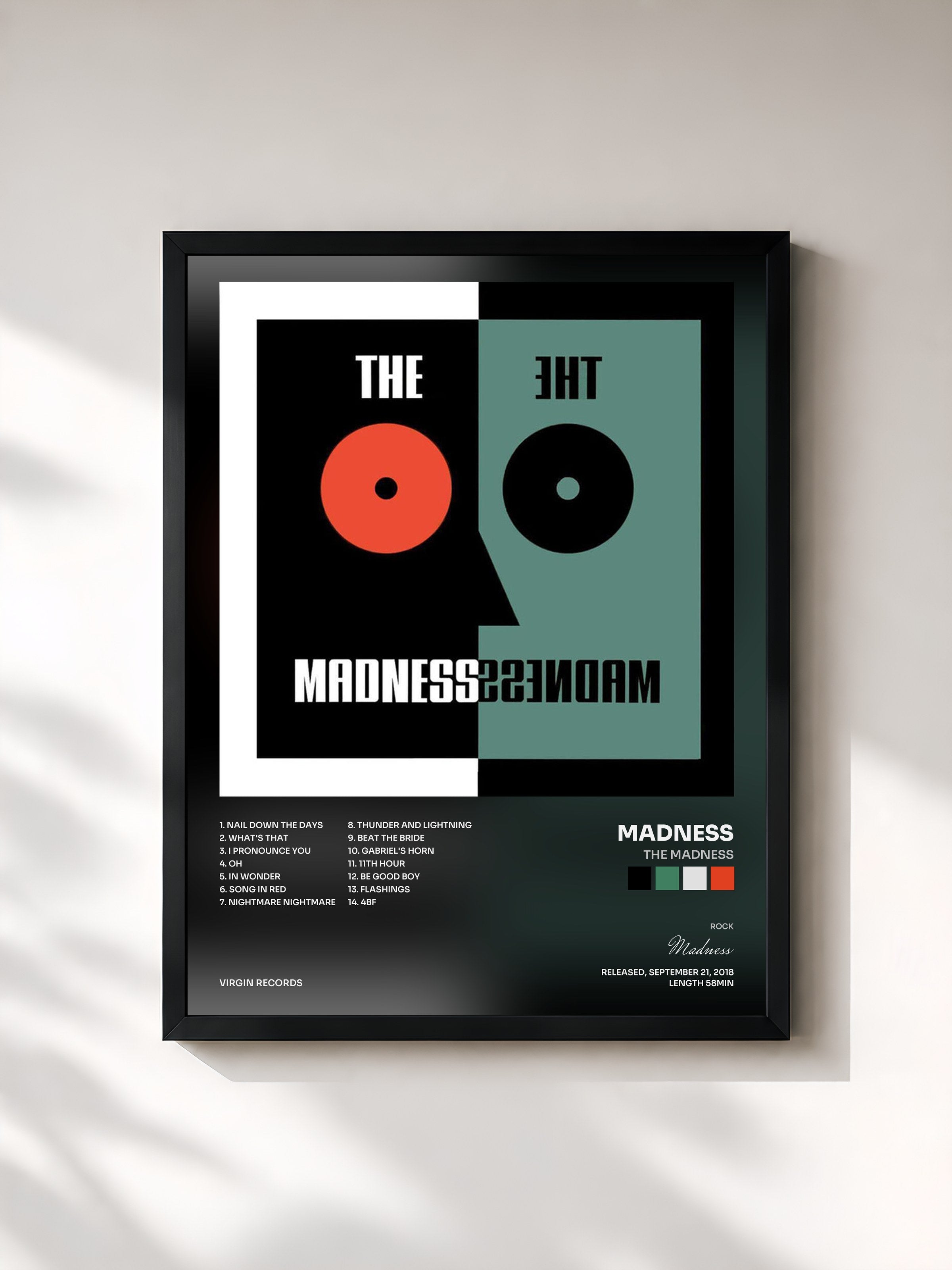 #noir Tableau de l'album The Madness de Madness, cadre noir, imprimé et encadré en France