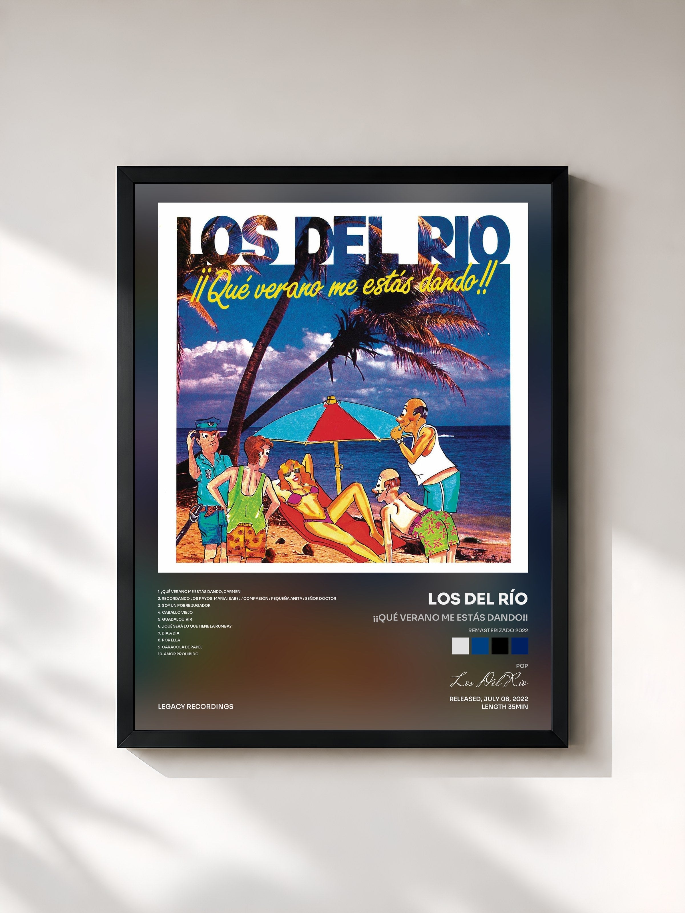 #noir Tableau de l'album ¡¡Qué Verano Me Estás Dando!! (Remasterizado 2022) de Los Del Río, cadre noir, imprimé et encadré en France