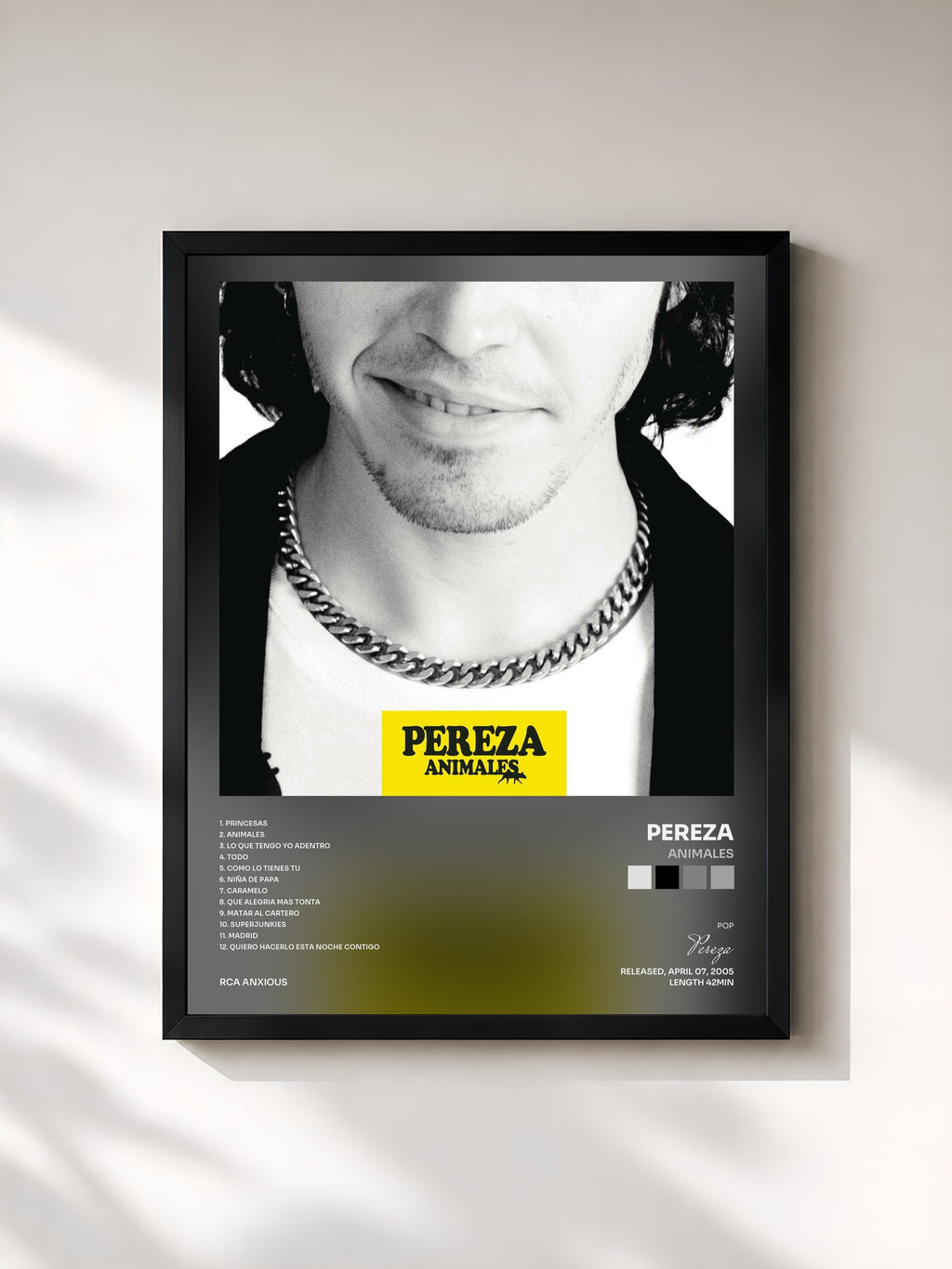#noir Tableau de l'album Animales de Pereza, cadre noir, imprimé et encadré en France