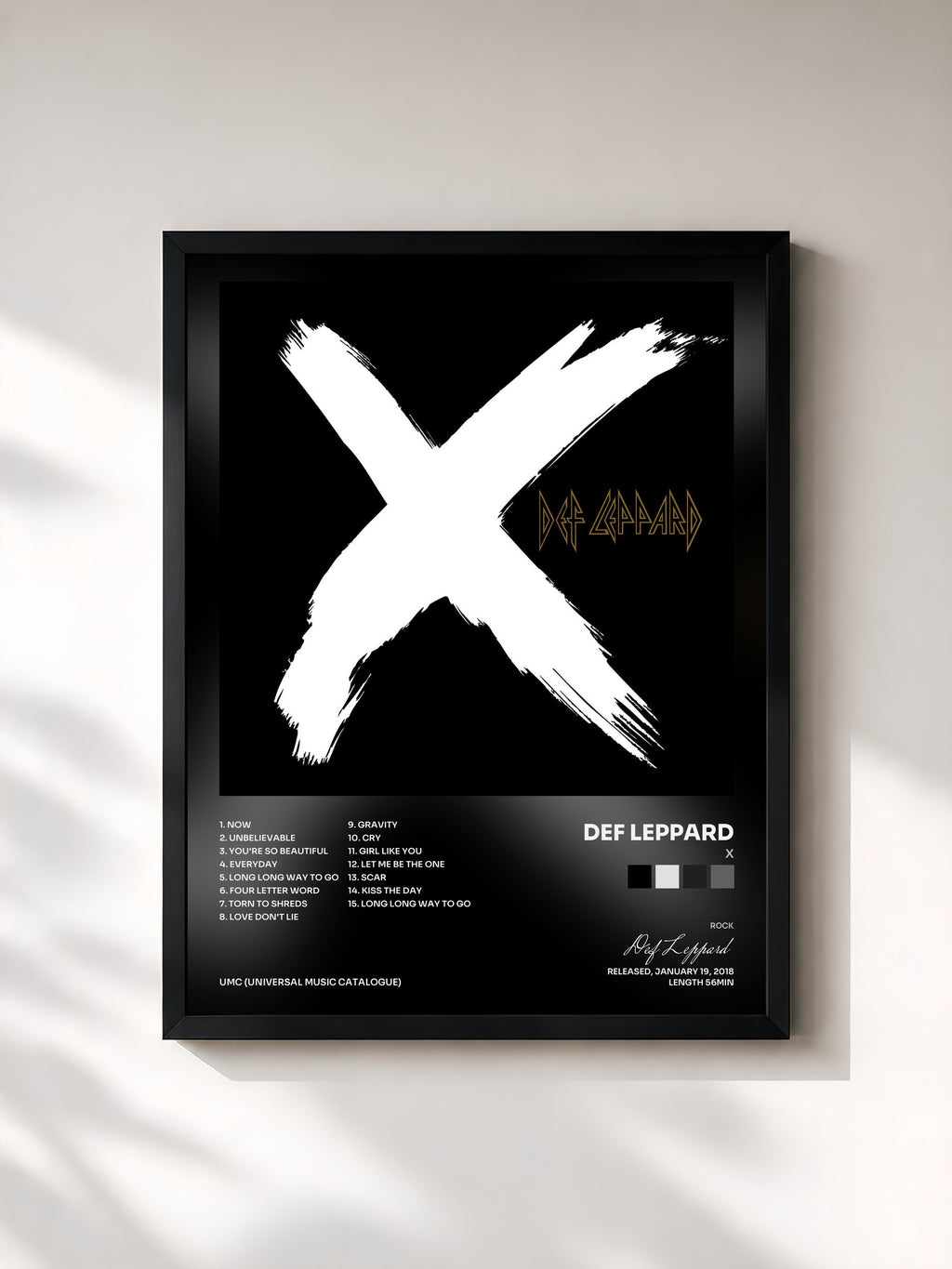 #noir Tableau de l'album X de Def Leppard, cadre noir, imprimé et encadré en France