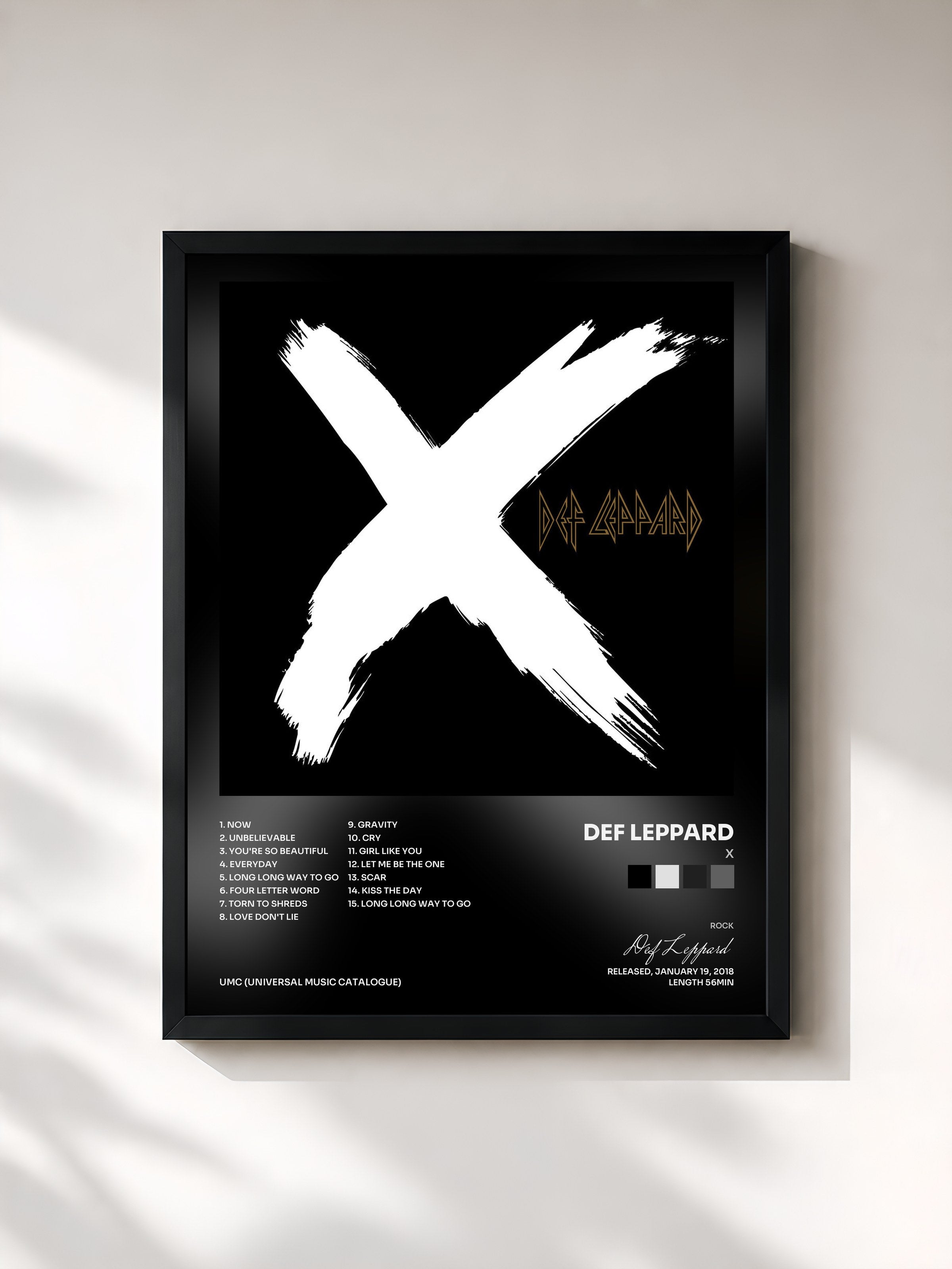 #noir Tableau de l'album X de Def Leppard, cadre noir, imprimé et encadré en France