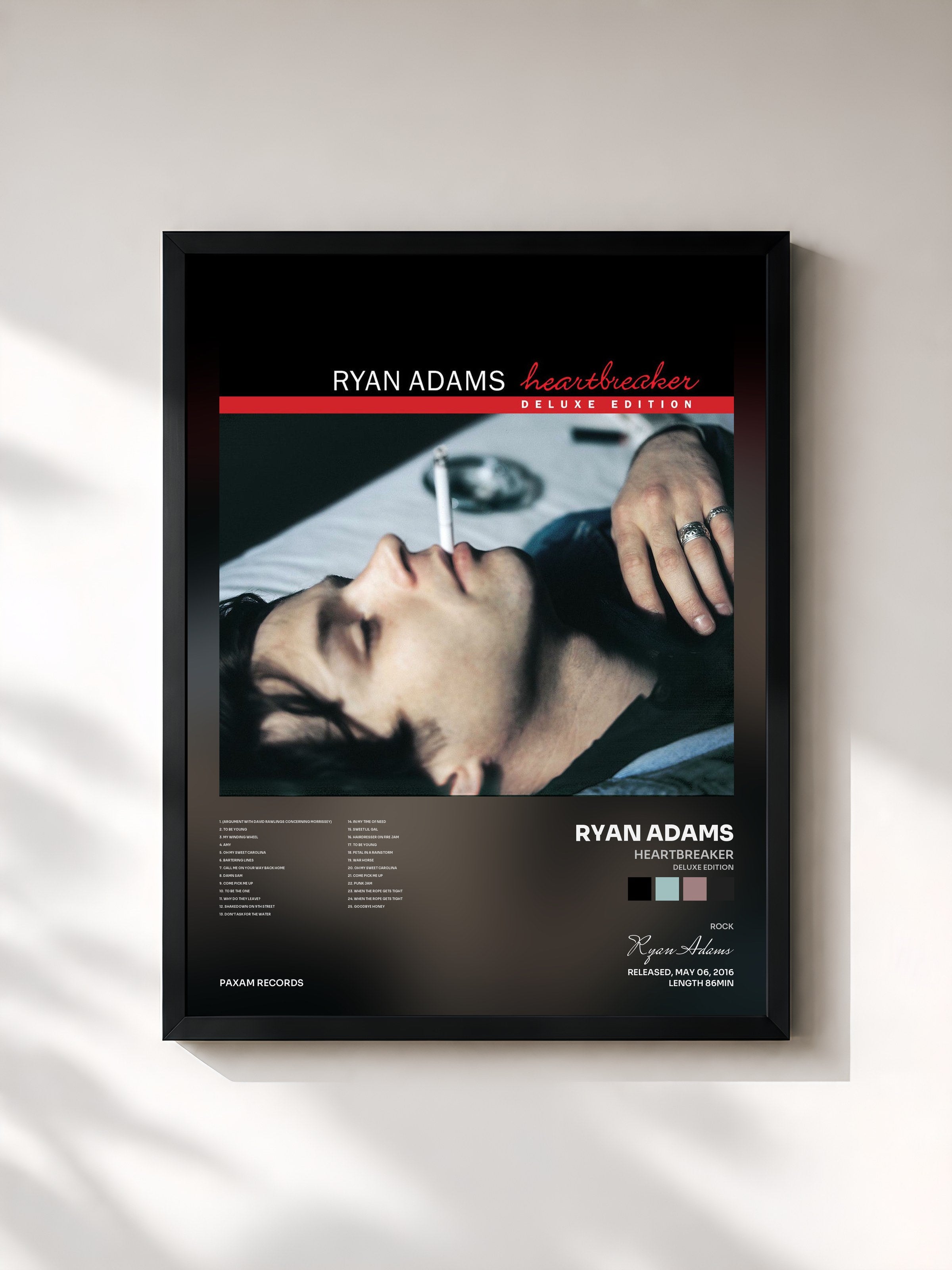 #noir Tableau de l'album Heartbreaker (Deluxe Edition) de Ryan Adams, cadre noir, imprimé et encadré en France