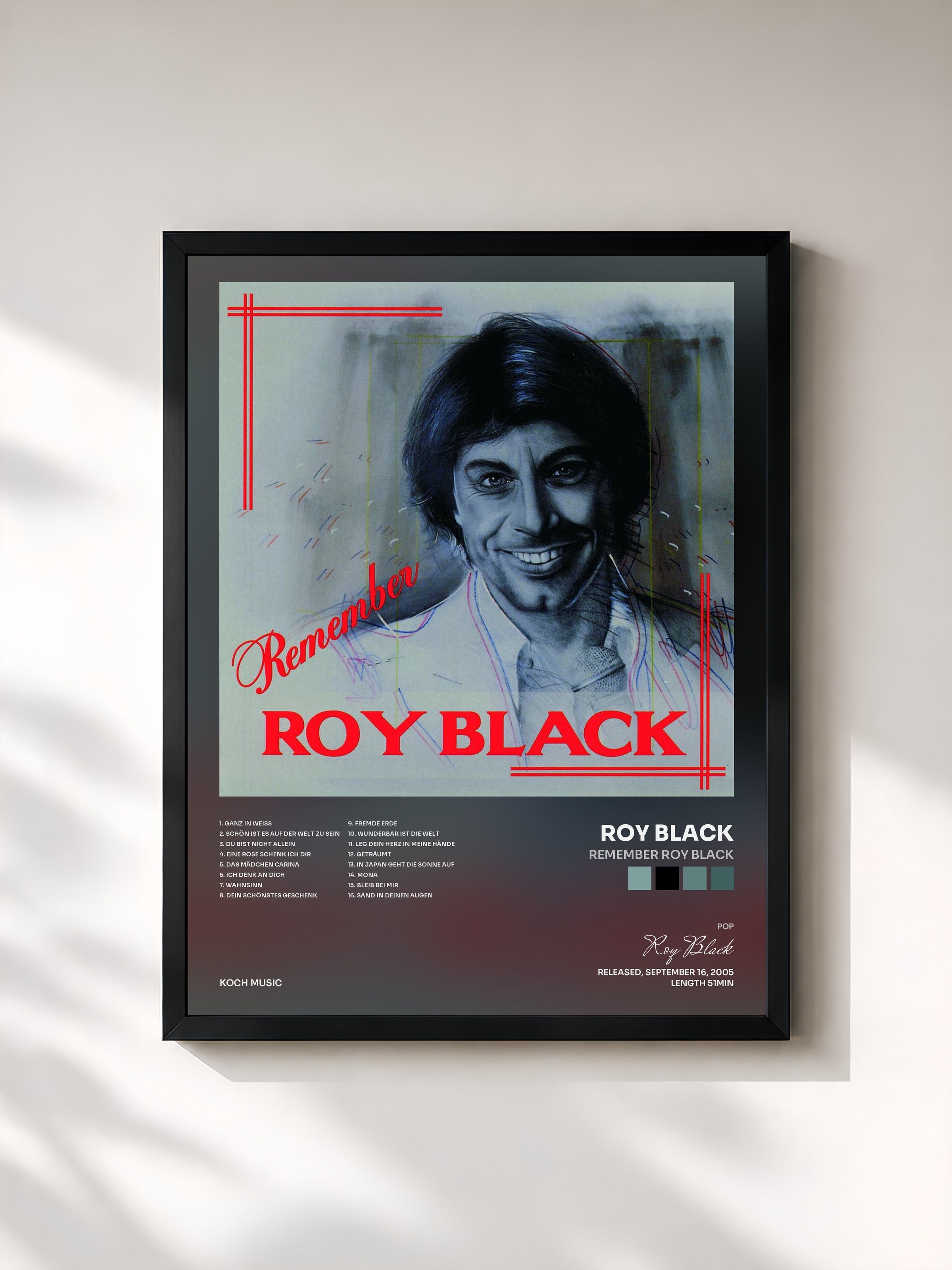 #noir Tableau de l'album Remember Roy Black de Roy Black, cadre noir, imprimé et encadré en France