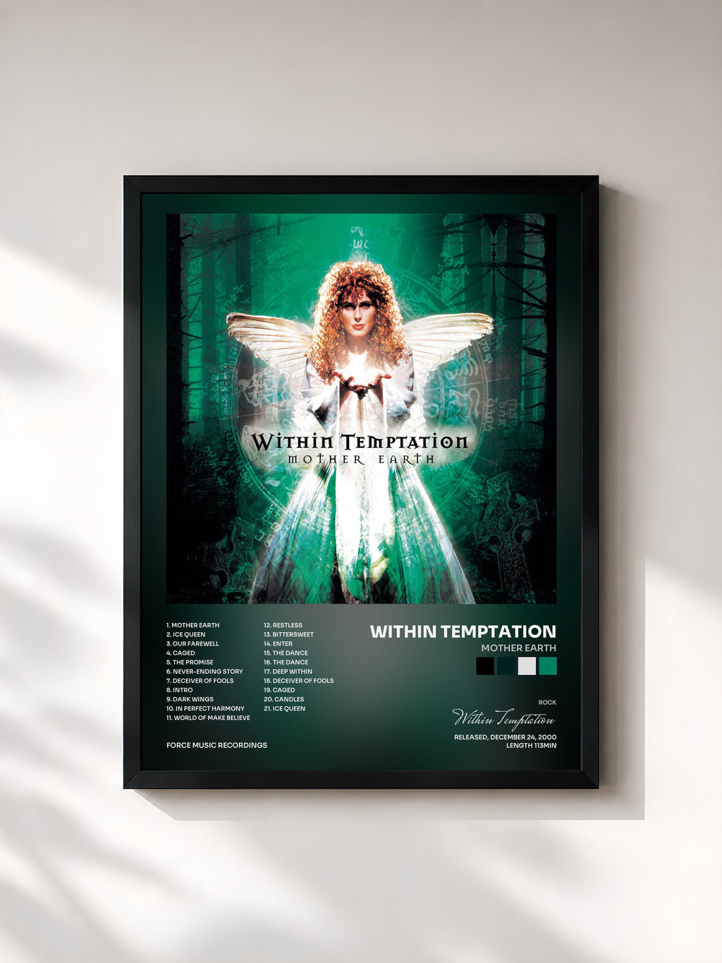 #noir Tableau de l'album Mother Earth de Within Temptation, cadre noir, imprimé et encadré en France