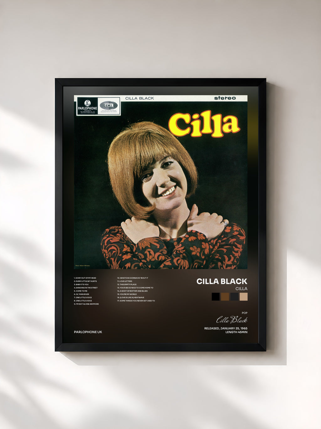 #noir Tableau de l'album Cilla de Cilla Black, cadre noir, imprimé et encadré en France