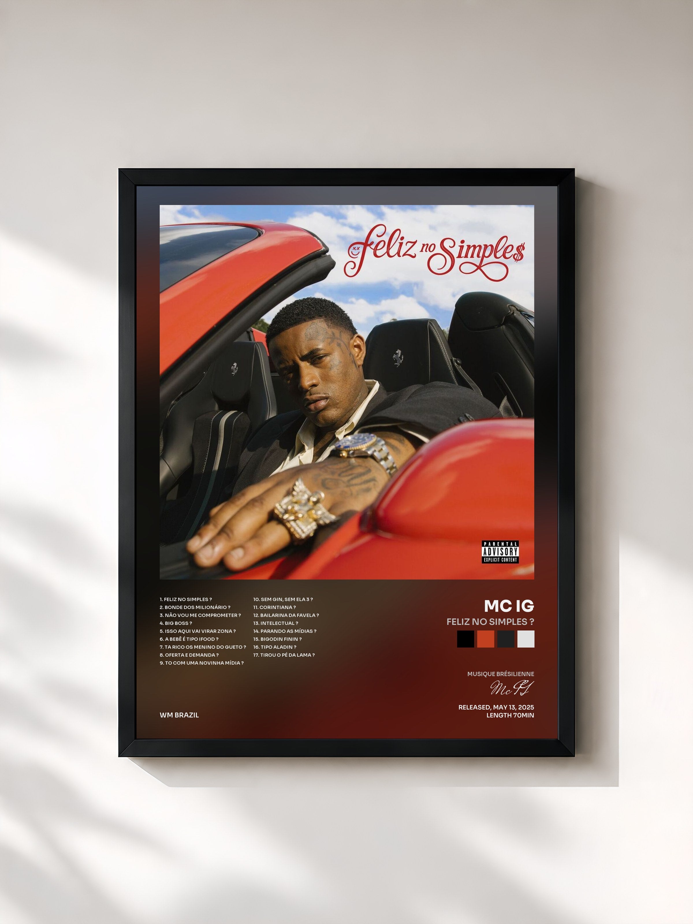 #noir Tableau de l'album Feliz no Simples ? de Mc IG, cadre noir, imprimé et encadré en France