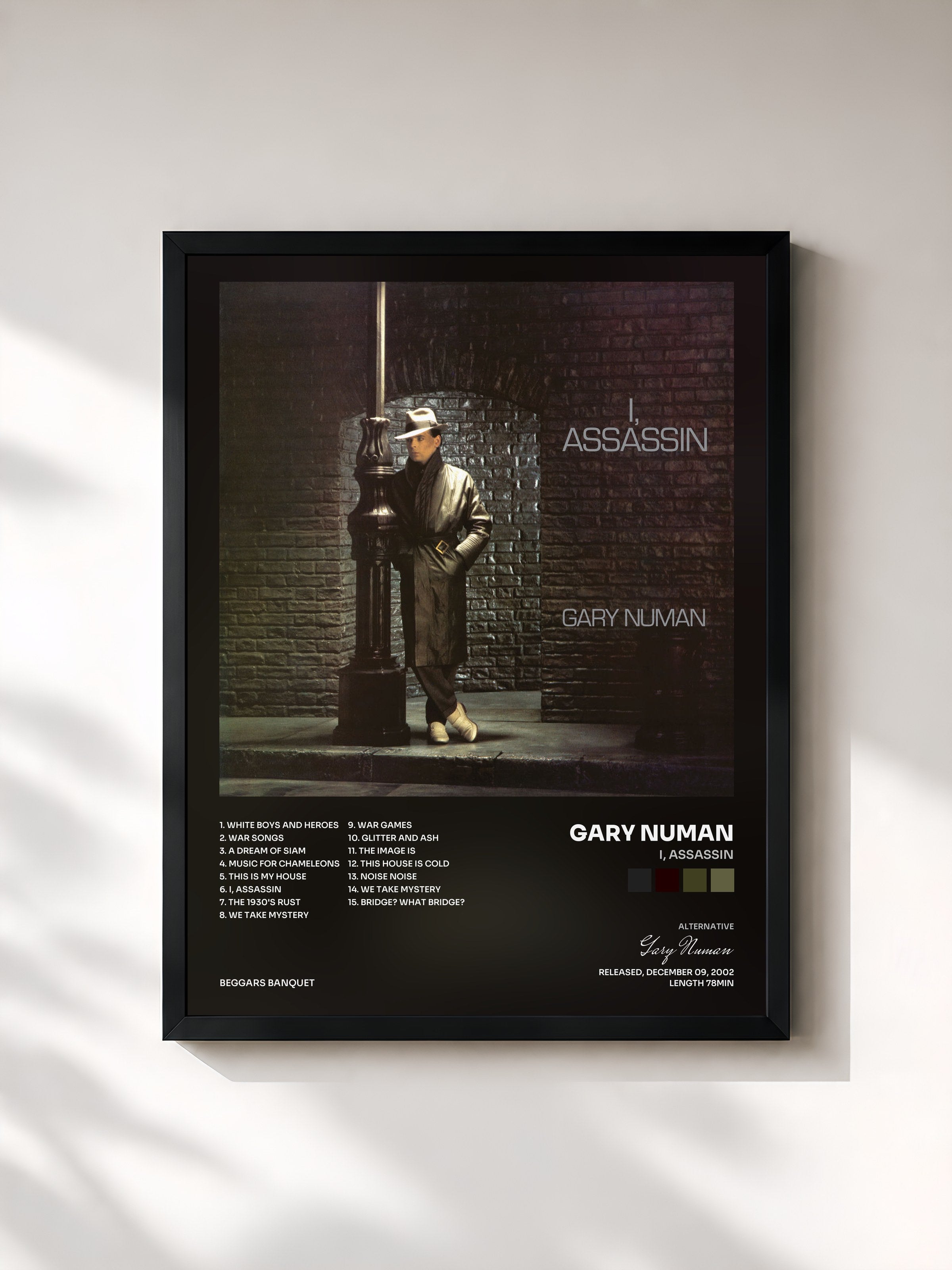 #noir Tableau de l'album I, Assassin de Gary Numan, cadre noir, imprimé et encadré en France