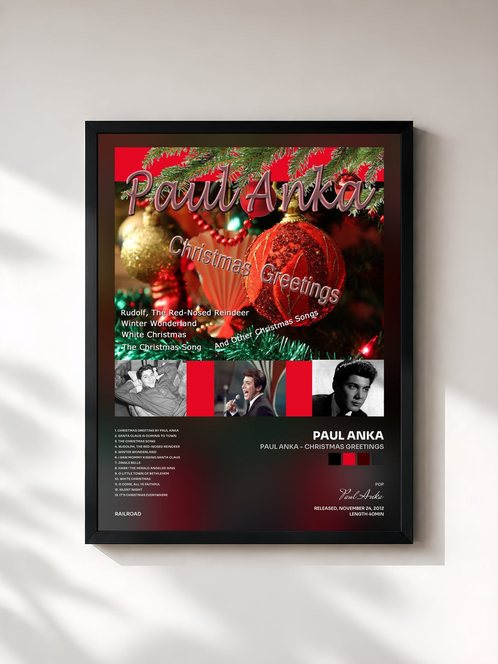 #noir Tableau de l'album Paul Anka - Christmas Greetings de Paul Anka, cadre noir, imprimé et encadré en France