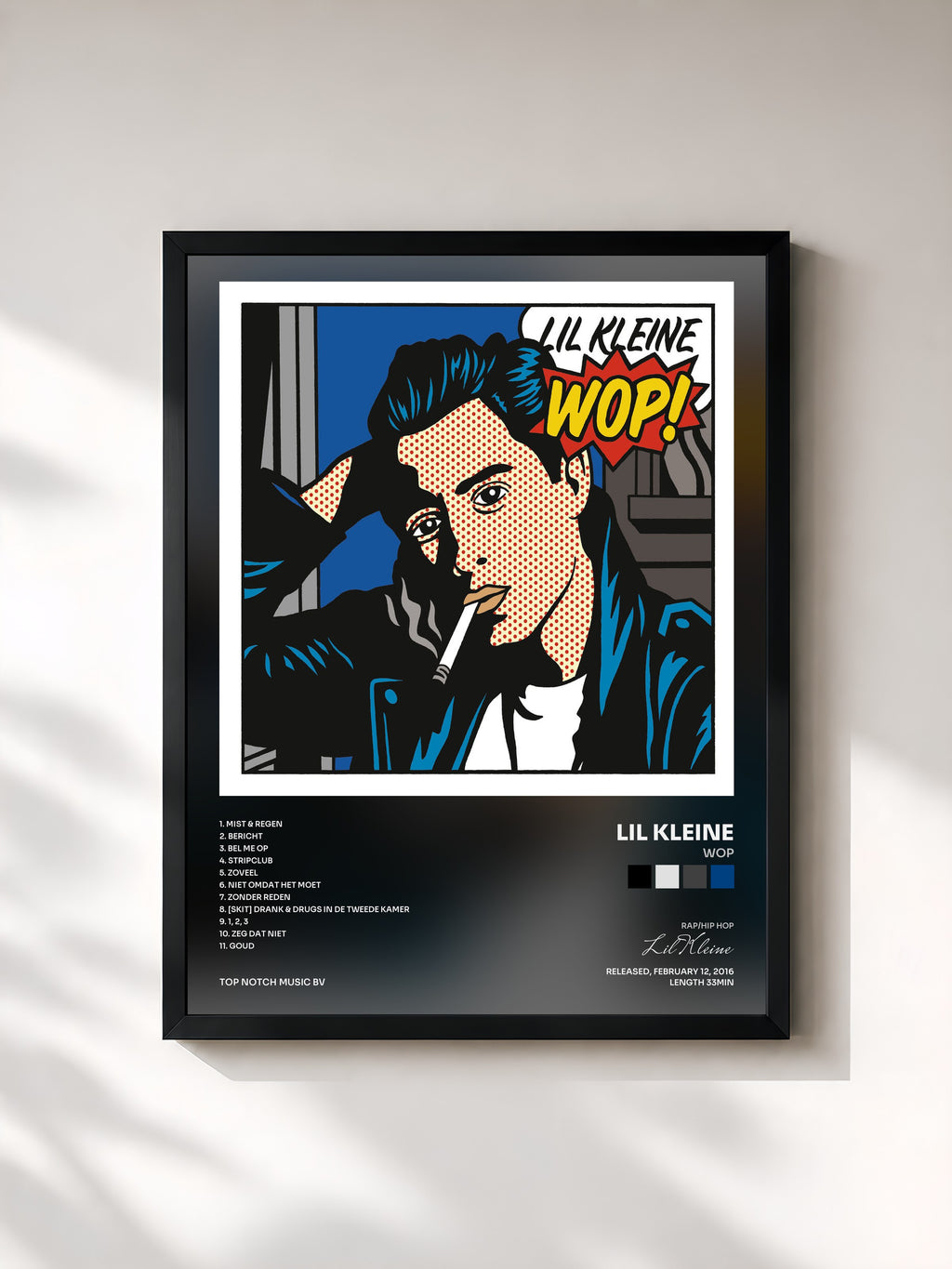 #noir Tableau de l'album WOP de Lil Kleine, cadre noir, imprimé et encadré en France