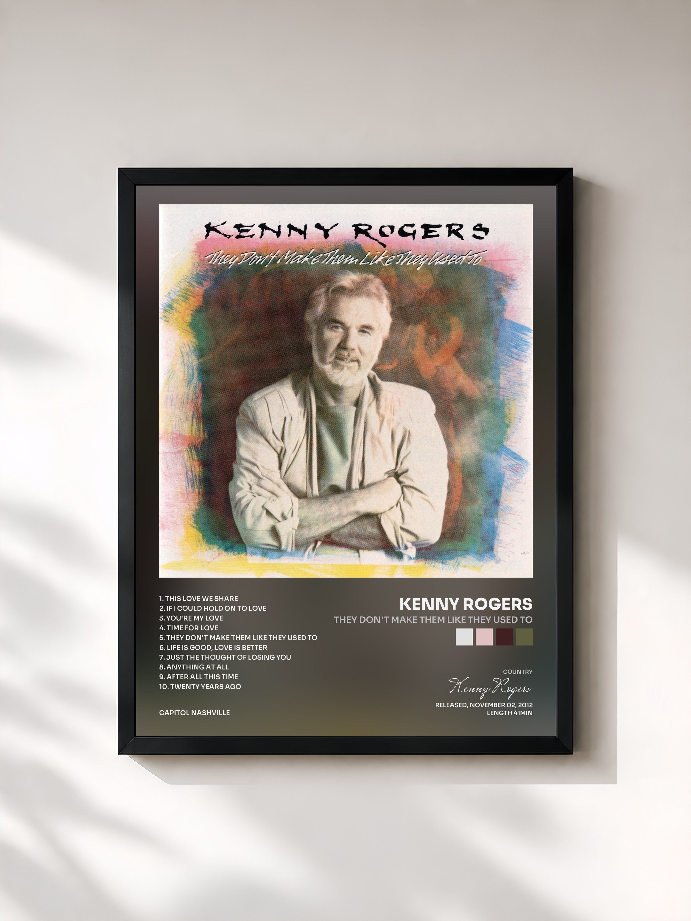 #noir Tableau de l'album They Don't Make Them Like They Used To de Kenny Rogers, cadre noir, imprimé et encadré en France