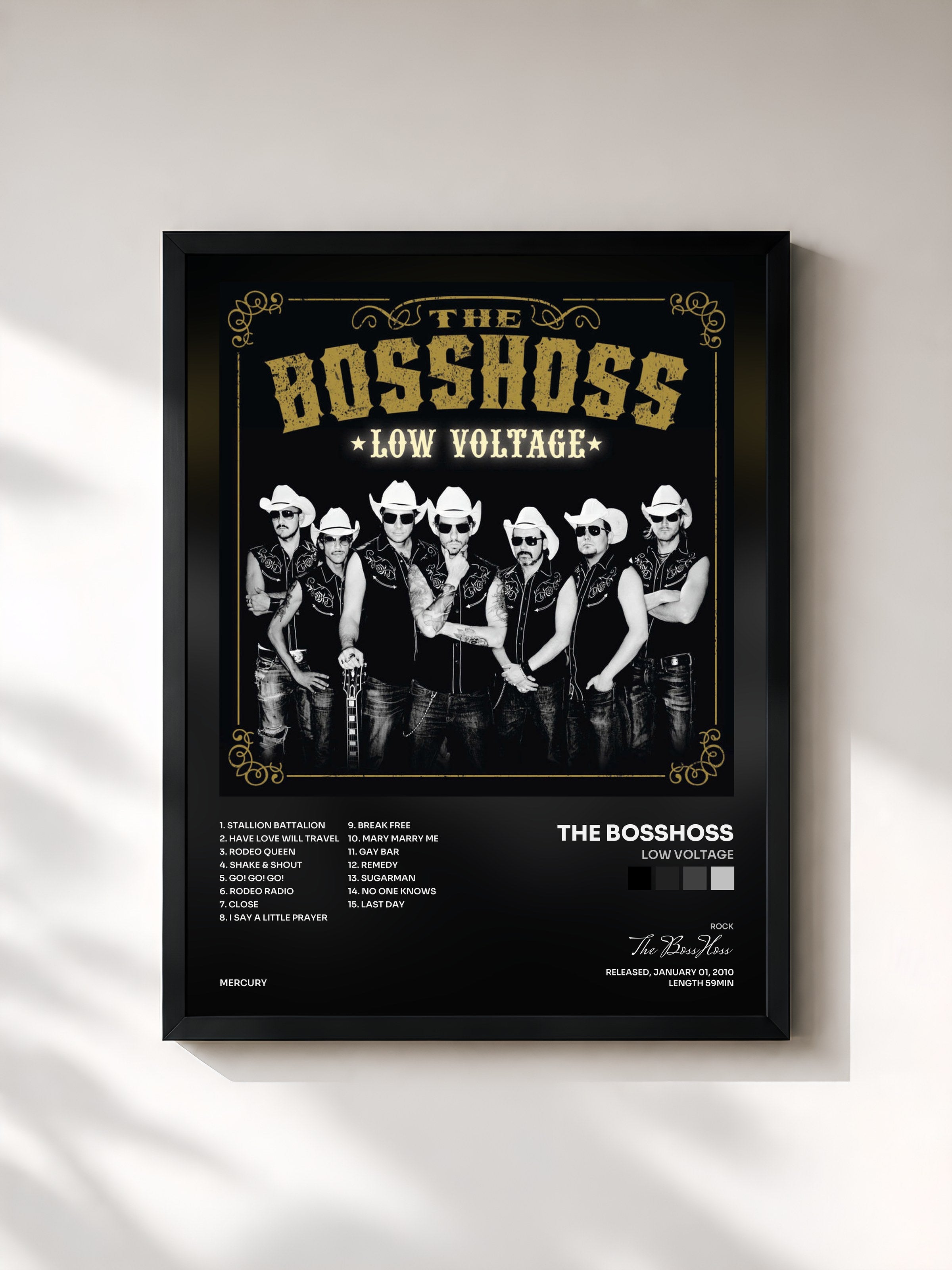 #noir Tableau de l'album Low Voltage de The BossHoss, cadre noir, imprimé et encadré en France