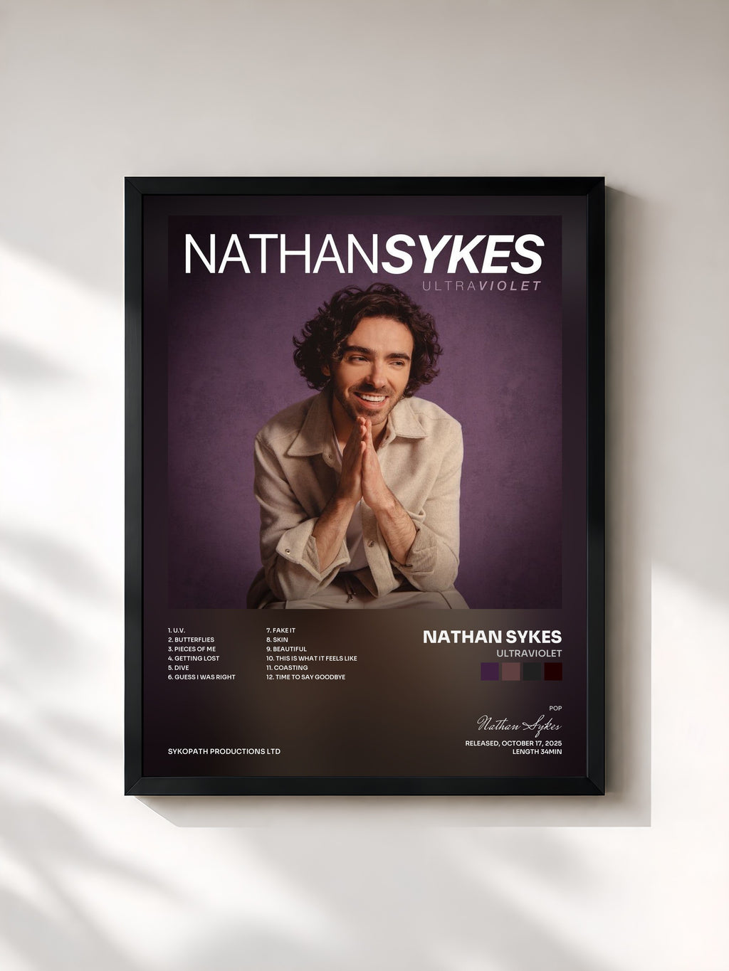 #noir Tableau de l'album Ultraviolet de Nathan Sykes, cadre noir, imprimé et encadré en France