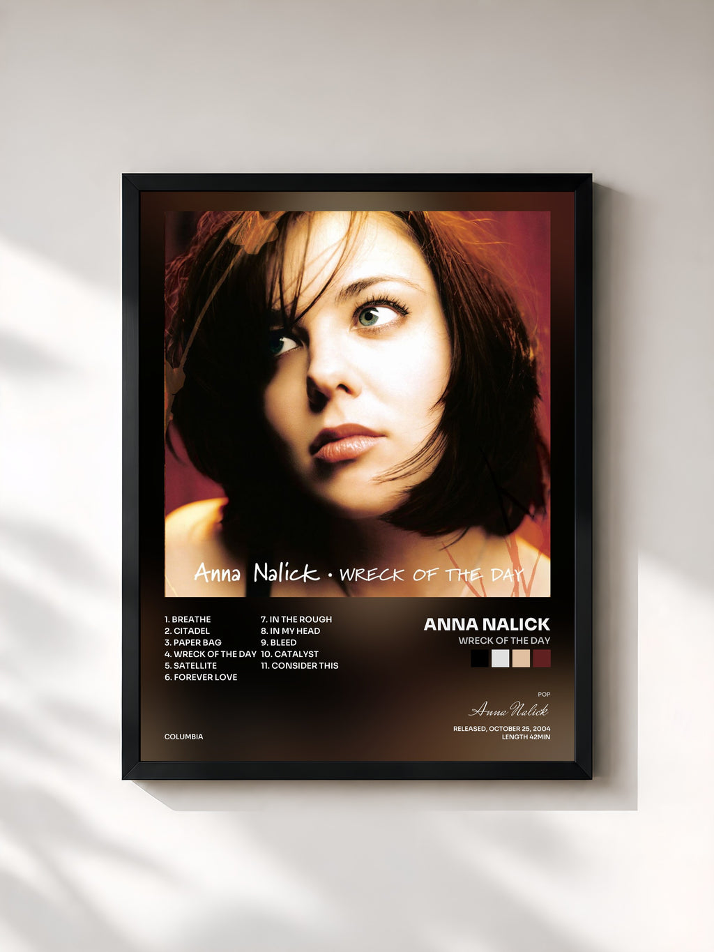 #noir Tableau de l'album Wreck of the Day de Anna Nalick, cadre noir, imprimé et encadré en France