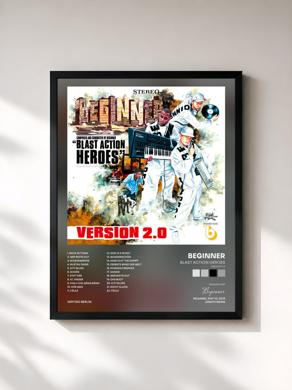 #noir Tableau de l'album Blast Action Heroes (Version 2.0) de Beginner, cadre noir, imprimé et encadré en France