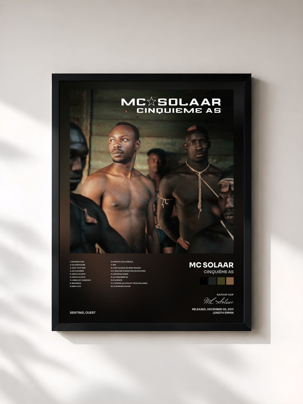 #noir Tableau de l'album Cinquième as de MC Solaar, cadre noir, imprimé et encadré en France