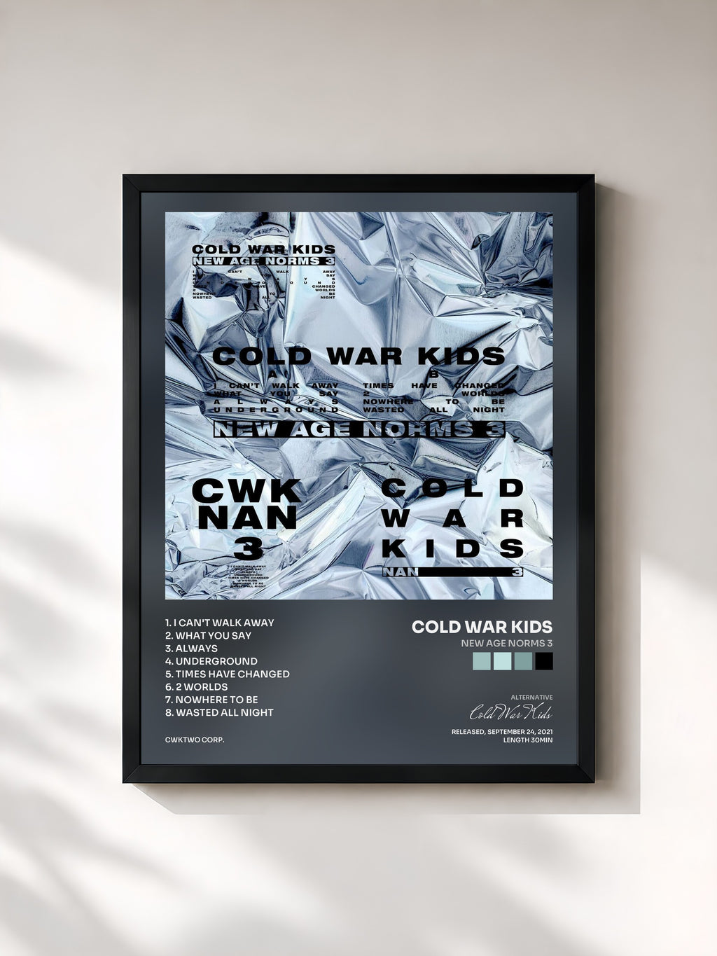 #noir Tableau de l'album New Age Norms 3 de Cold War Kids, cadre noir, imprimé et encadré en France