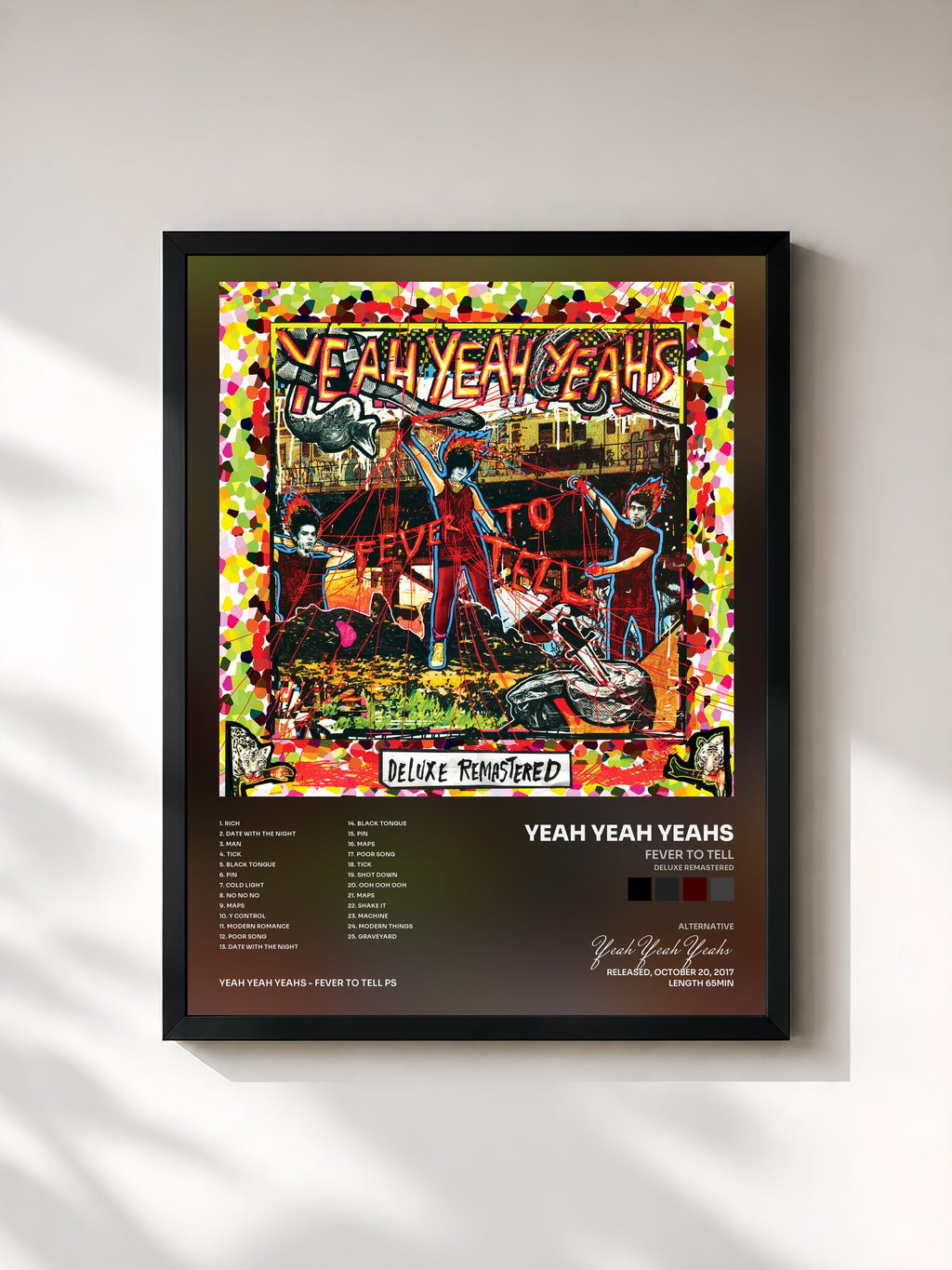 #noir Tableau de l'album Fever To Tell (Deluxe Remastered) de Yeah Yeah Yeahs, cadre noir, imprimé et encadré en France