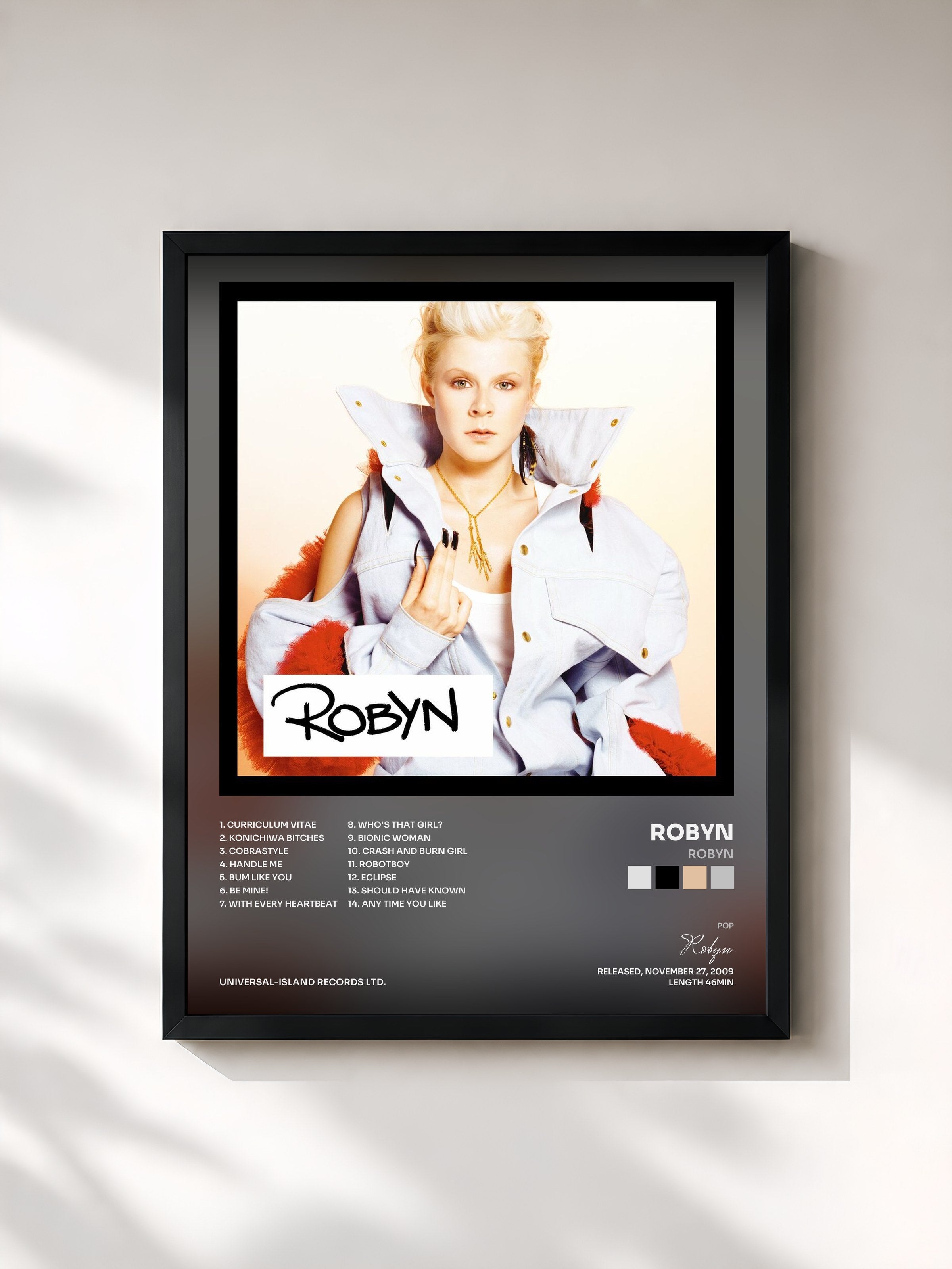 #noir Tableau de l'album Robyn de Robyn, cadre noir, imprimé et encadré en France