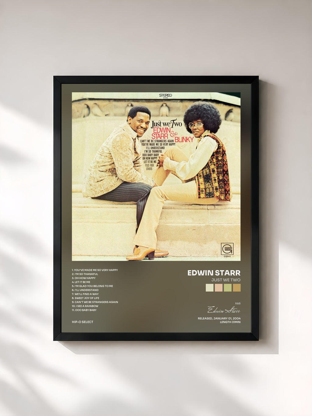 #noir Tableau de l'album Just We Two de Edwin Starr, cadre noir, imprimé et encadré en France