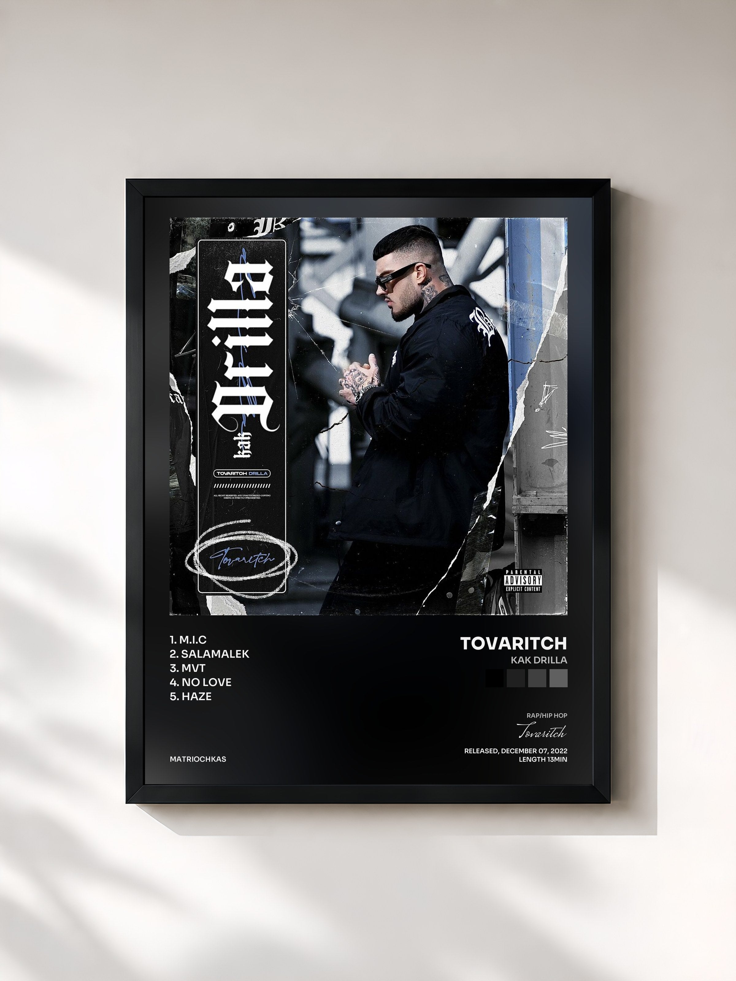 #noir Tableau de l'album Kak Drilla de Tovaritch, cadre noir, imprimé et encadré en France