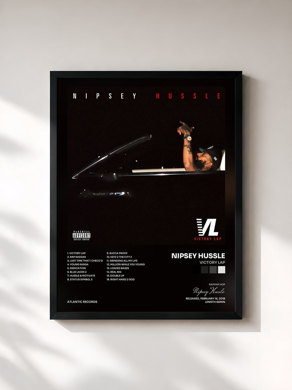 #noir Tableau de l'album Victory Lap de Nipsey Hussle, cadre noir, imprimé et encadré en France
