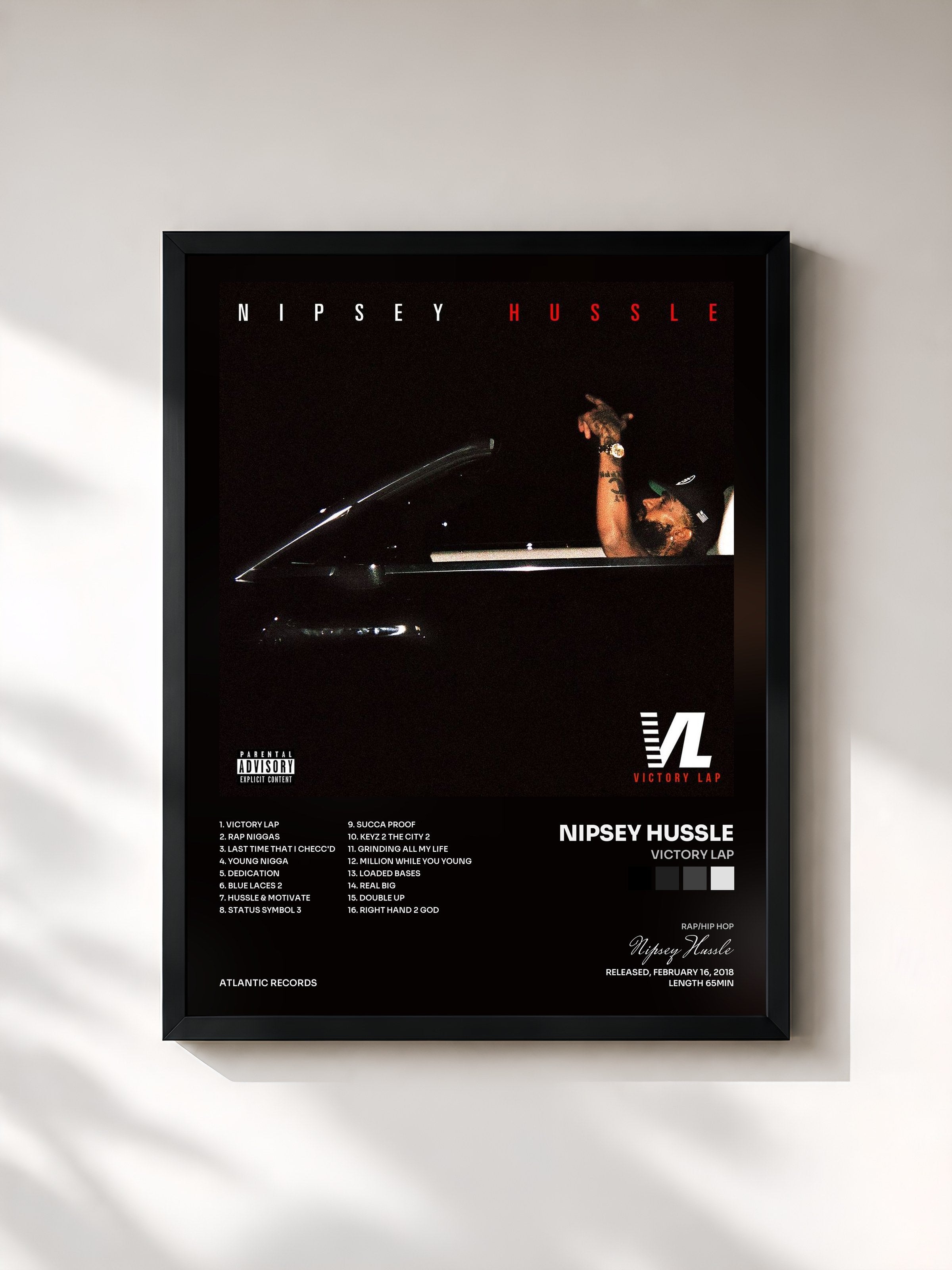 #noir Tableau de l'album Victory Lap de Nipsey Hussle, cadre noir, imprimé et encadré en France