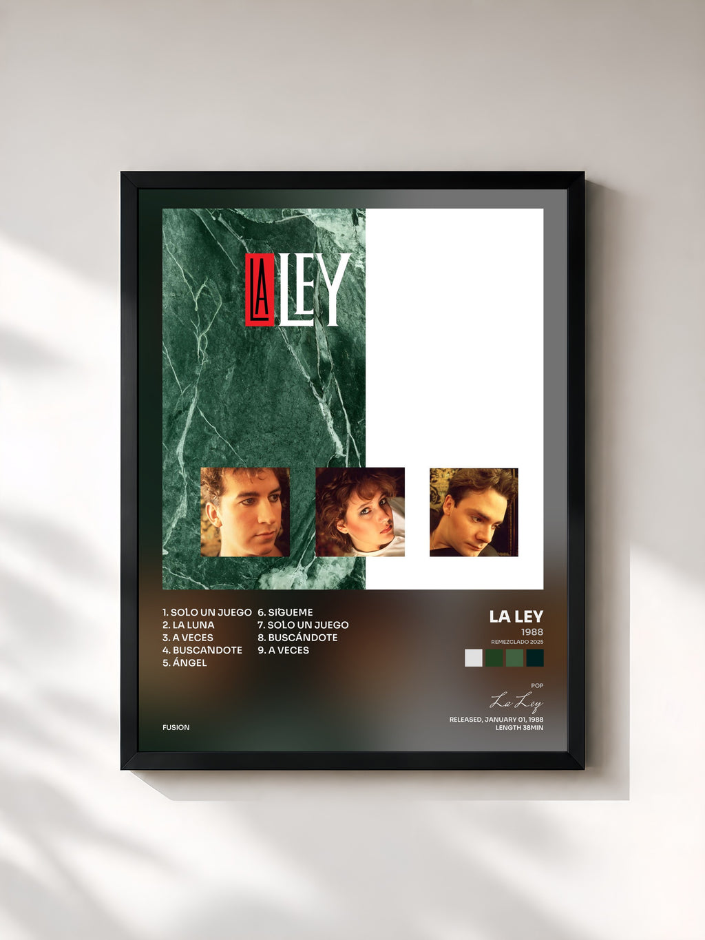 #noir Tableau de l'album 1988 (Remezclado 2025) de La Ley, cadre noir, imprimé et encadré en France