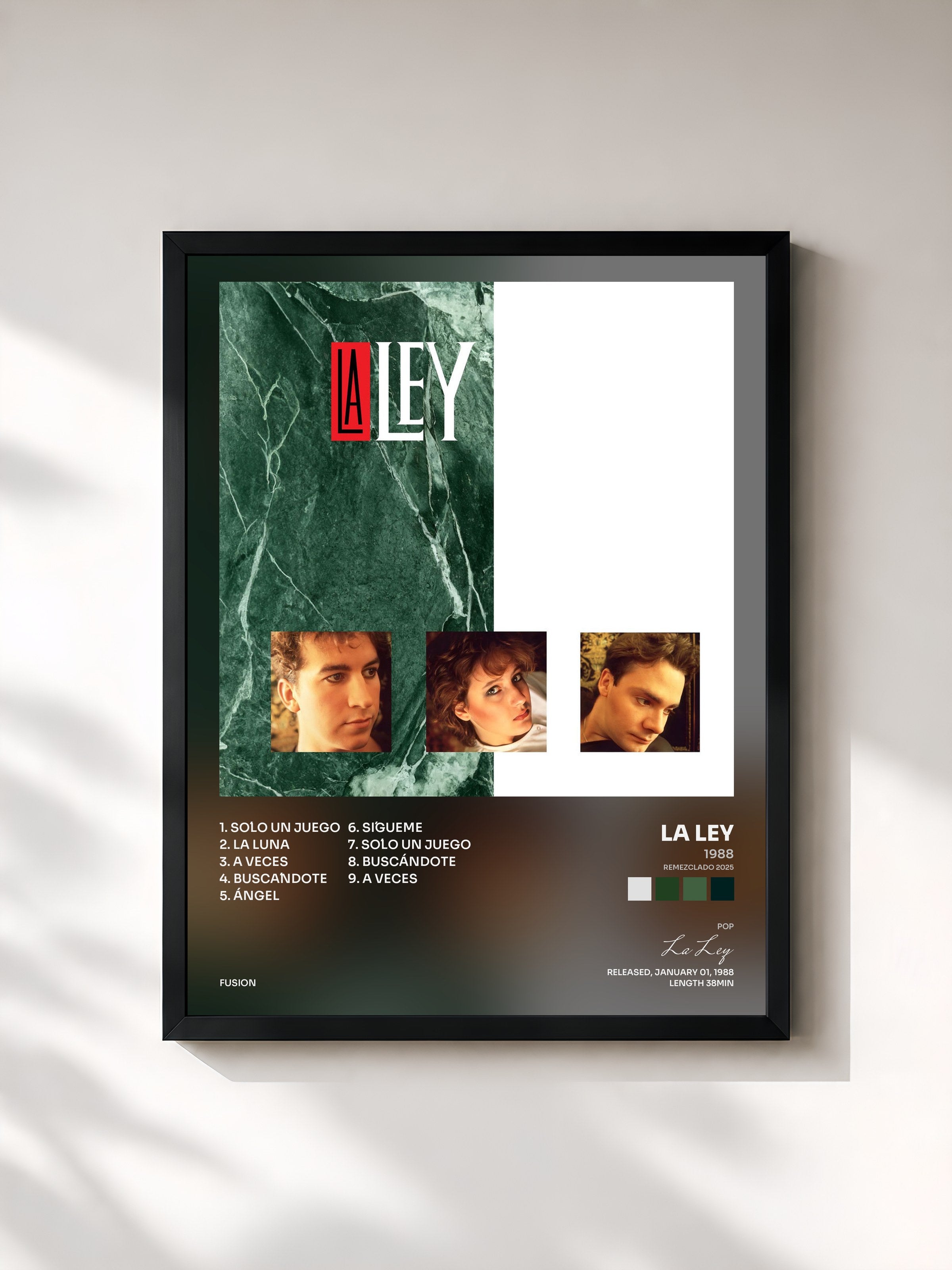 #noir Tableau de l'album 1988 (Remezclado 2025) de La Ley, cadre noir, imprimé et encadré en France