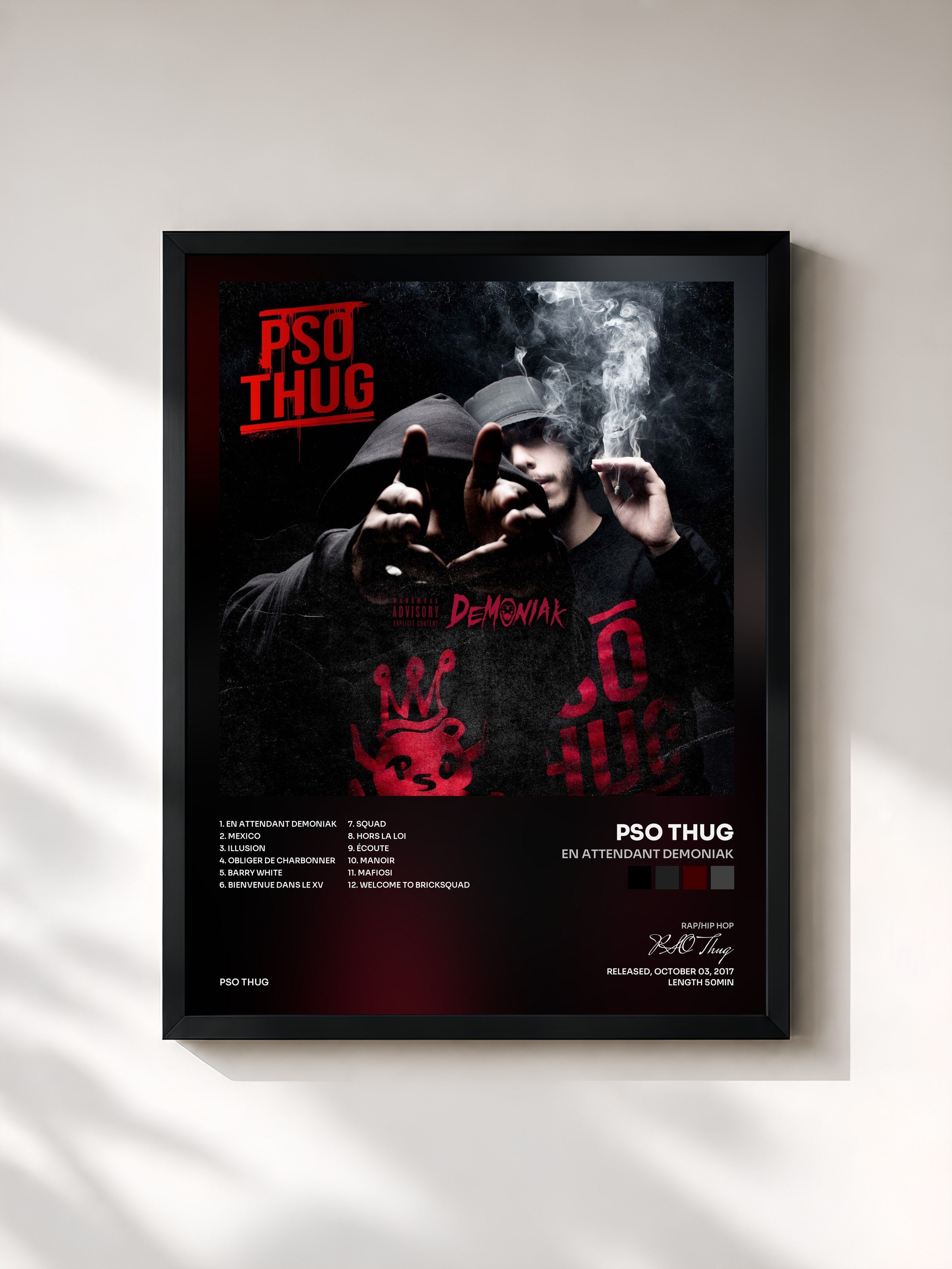 #noir Tableau de l'album En attendant Demoniak de PSO Thug, cadre noir, imprimé et encadré en France