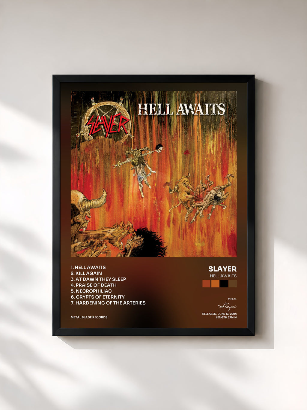 #noir Tableau de l'album Hell Awaits de Slayer, cadre noir, imprimé et encadré en France