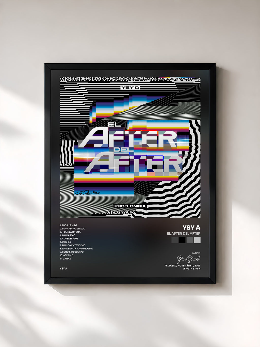 #noir Tableau de l'album EL AFTER DEL AFTER de YSY A, cadre noir, imprimé et encadré en France