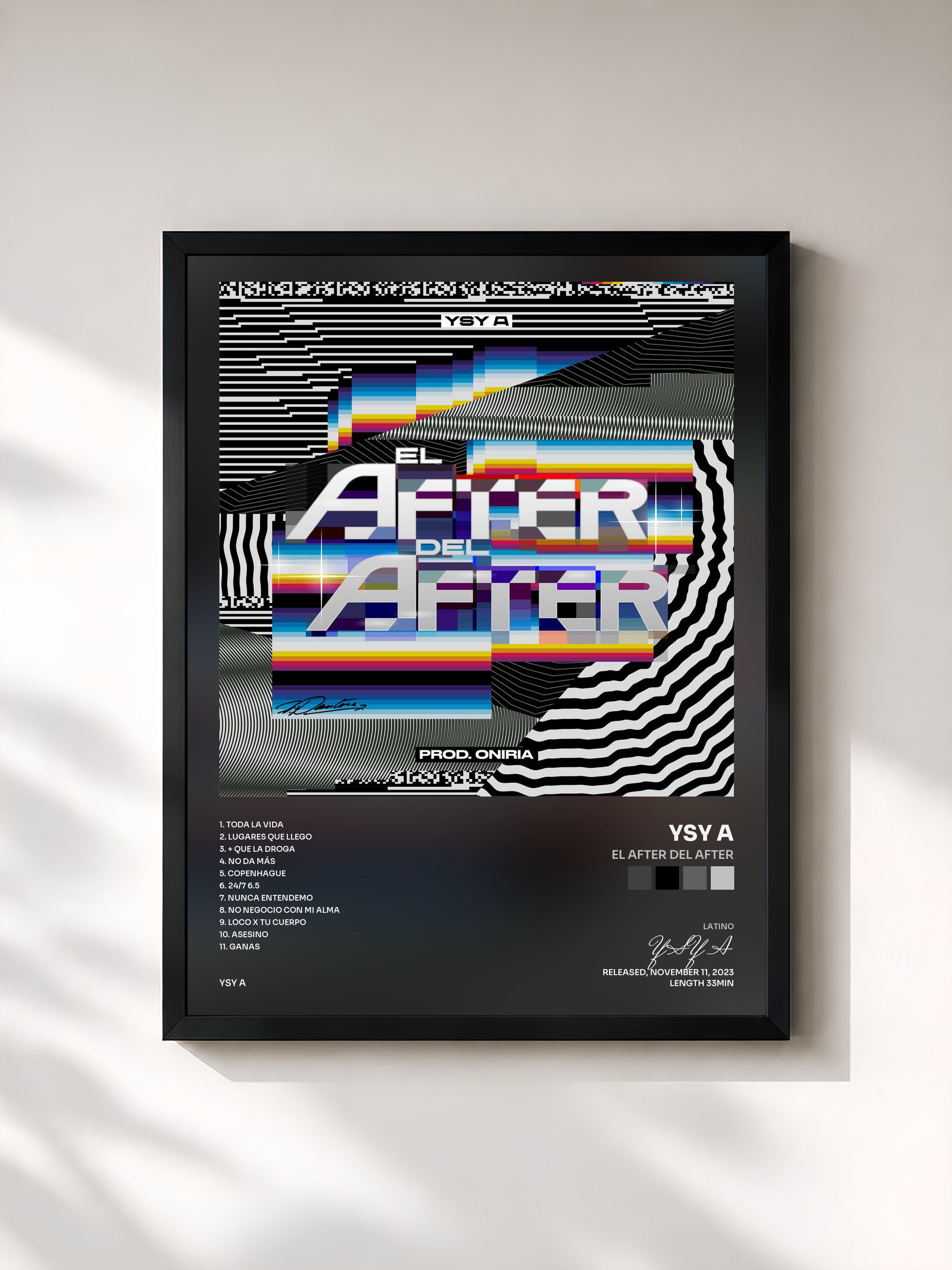 #noir Tableau de l'album EL AFTER DEL AFTER de YSY A, cadre noir, imprimé et encadré en France