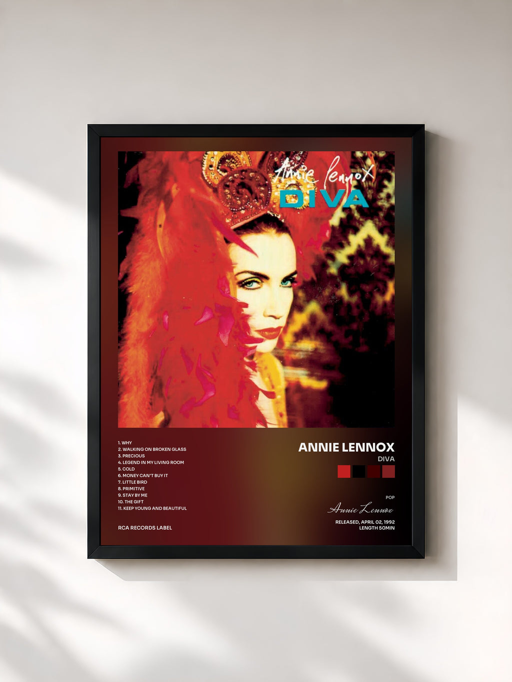 #noir Tableau de l'album Diva de Annie Lennox, cadre noir, imprimé et encadré en France