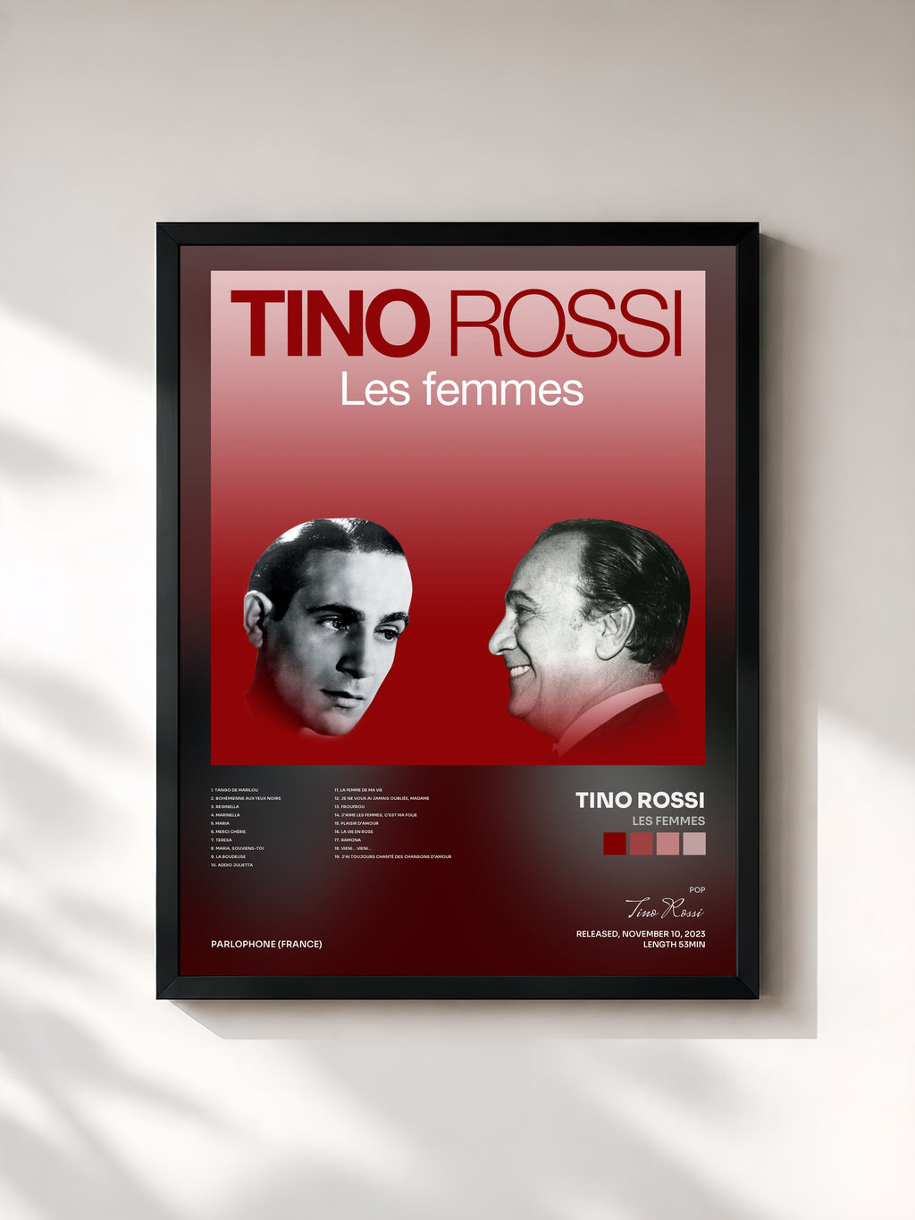 #noir Tableau de l'album Les femmes de Tino Rossi, cadre noir, imprimé et encadré en France