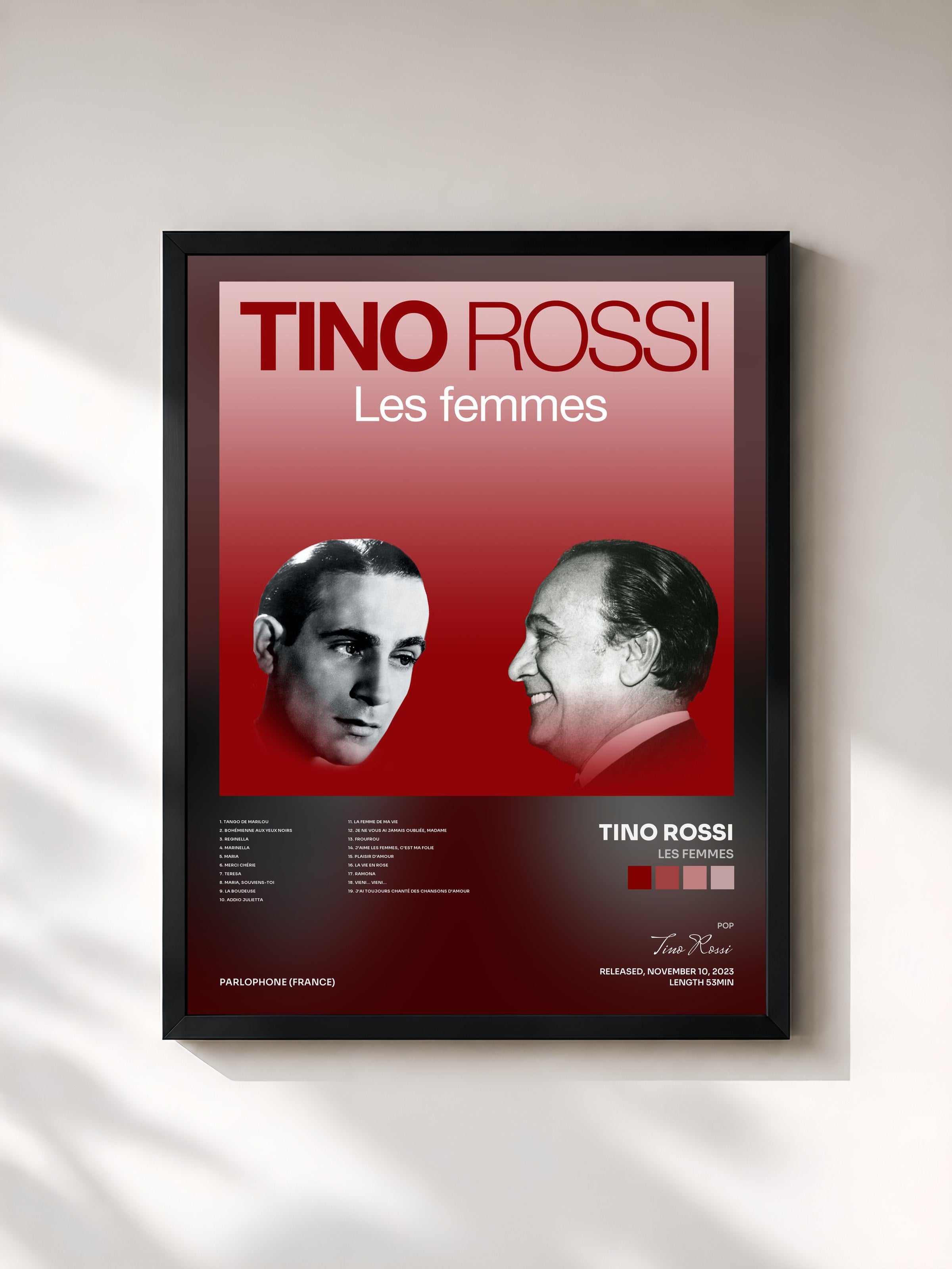 #noir Tableau de l'album Les femmes de Tino Rossi, cadre noir, imprimé et encadré en France