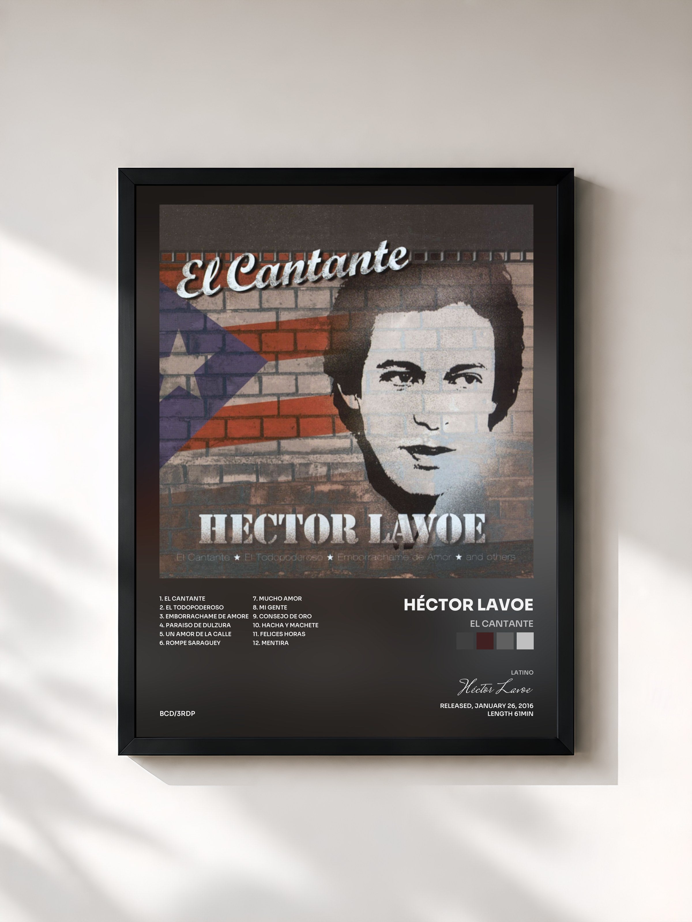 #noir Tableau de l'album El Cantante de Héctor Lavoe, cadre noir, imprimé et encadré en France